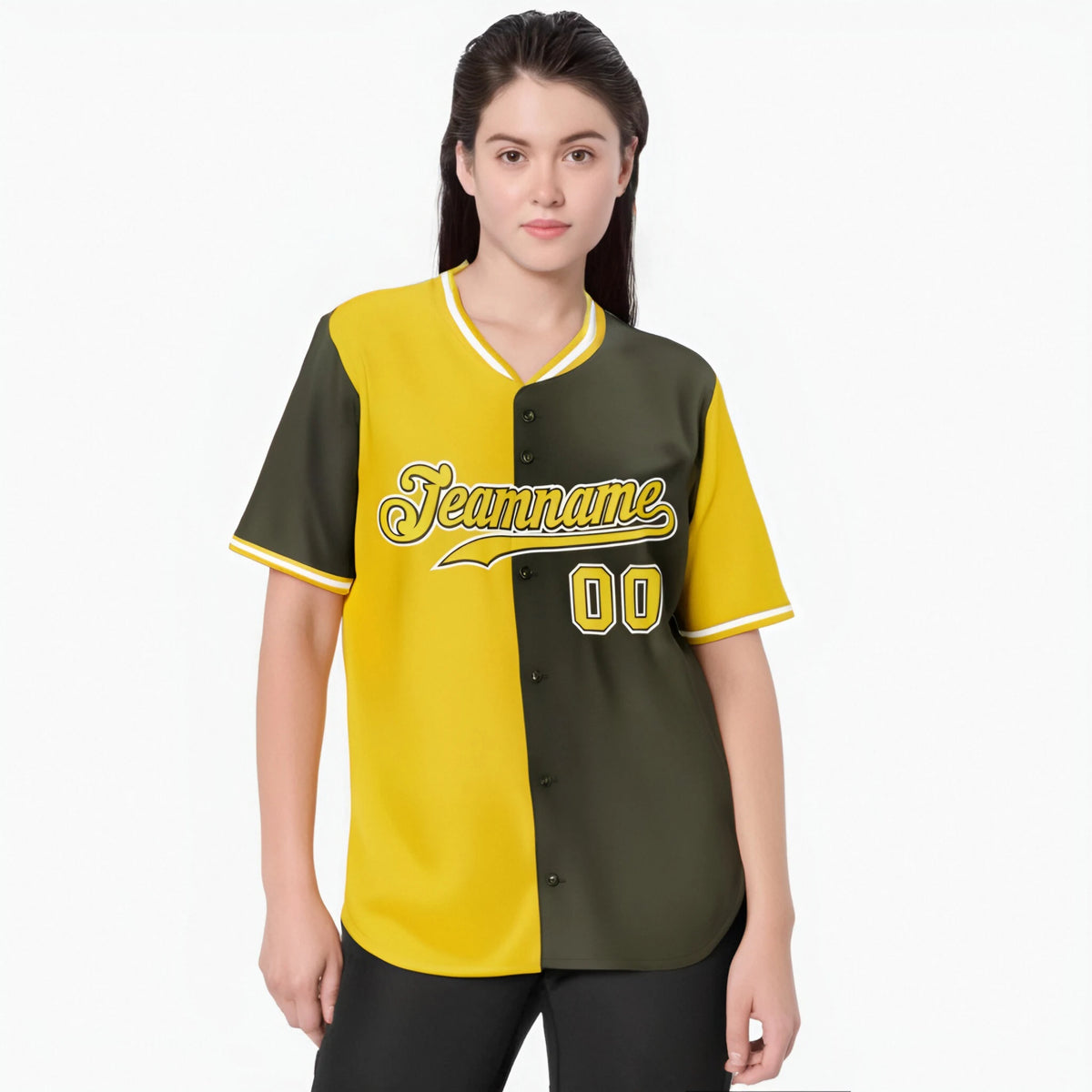 Custom Gold Olive Authentic Split Fashion Baseball Jersey