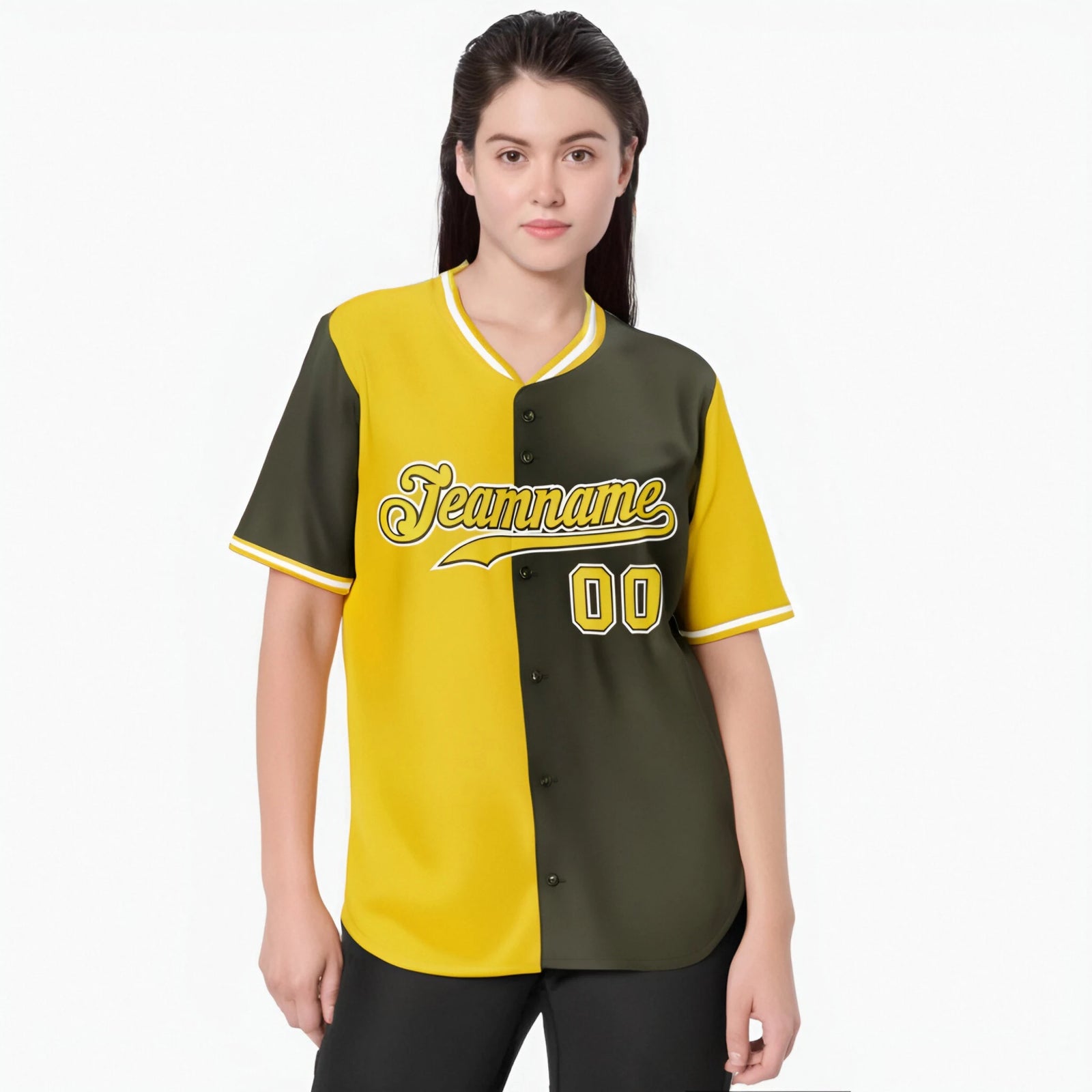 Custom Gold Olive Authentic Split Fashion Baseball Jersey