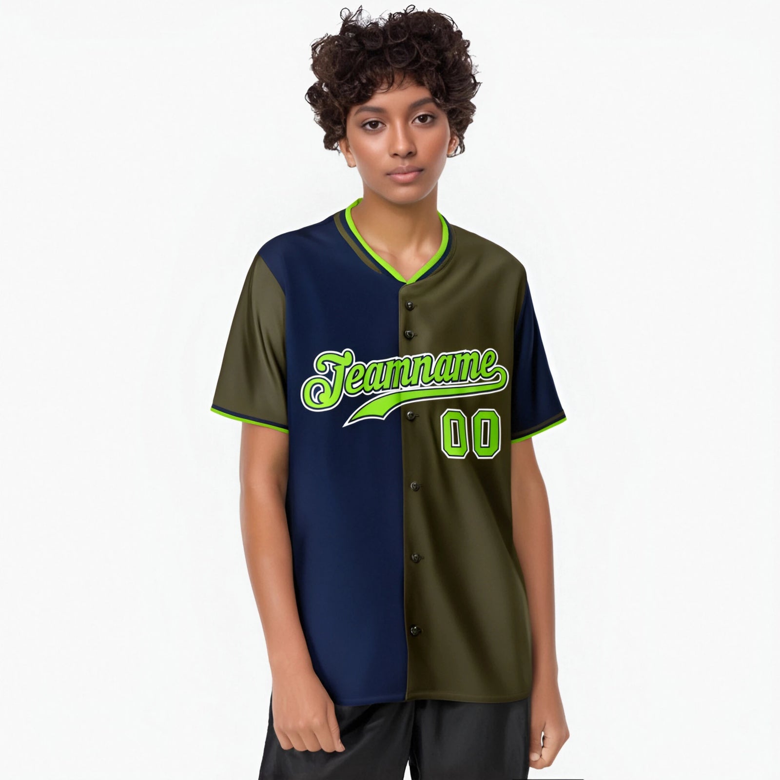 Custom Navy Olive Authentic Split Fashion Baseball Jersey