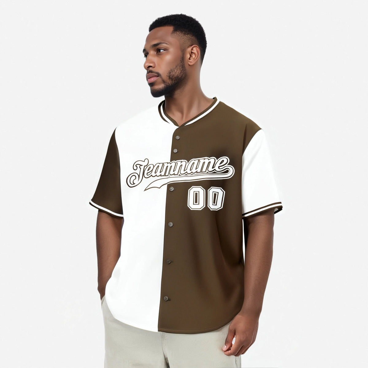 Custom White Light Brown Authentic Split Fashion Baseball Jersey