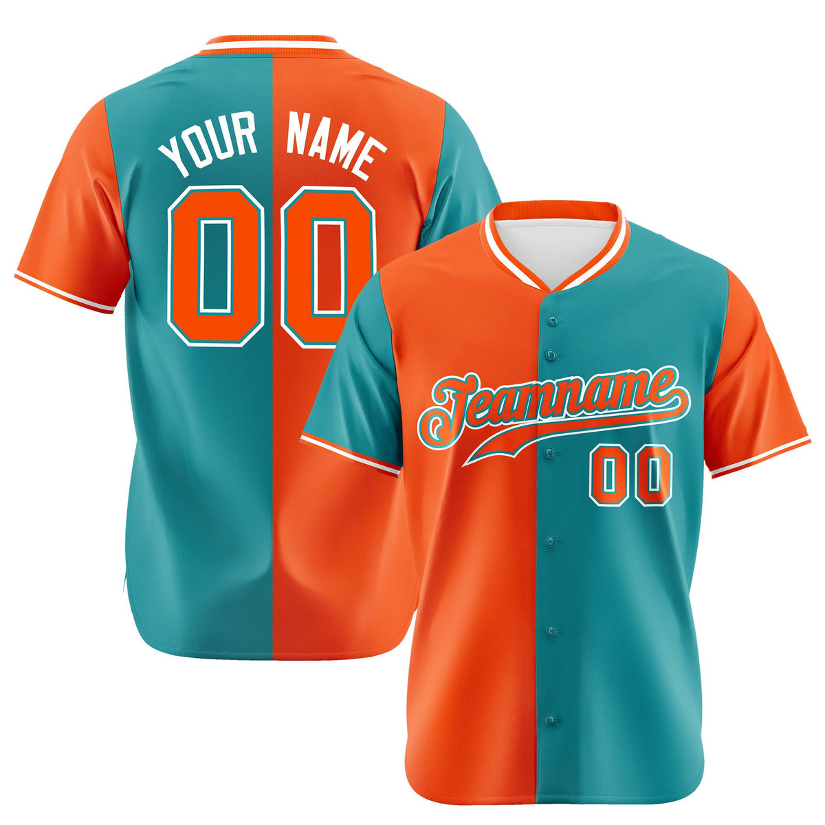 Custom Orange Aqua Authentic Split Fashion Baseball Jersey