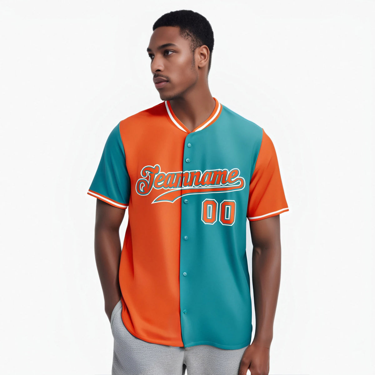 Custom Orange Aqua Authentic Split Fashion Baseball Jersey