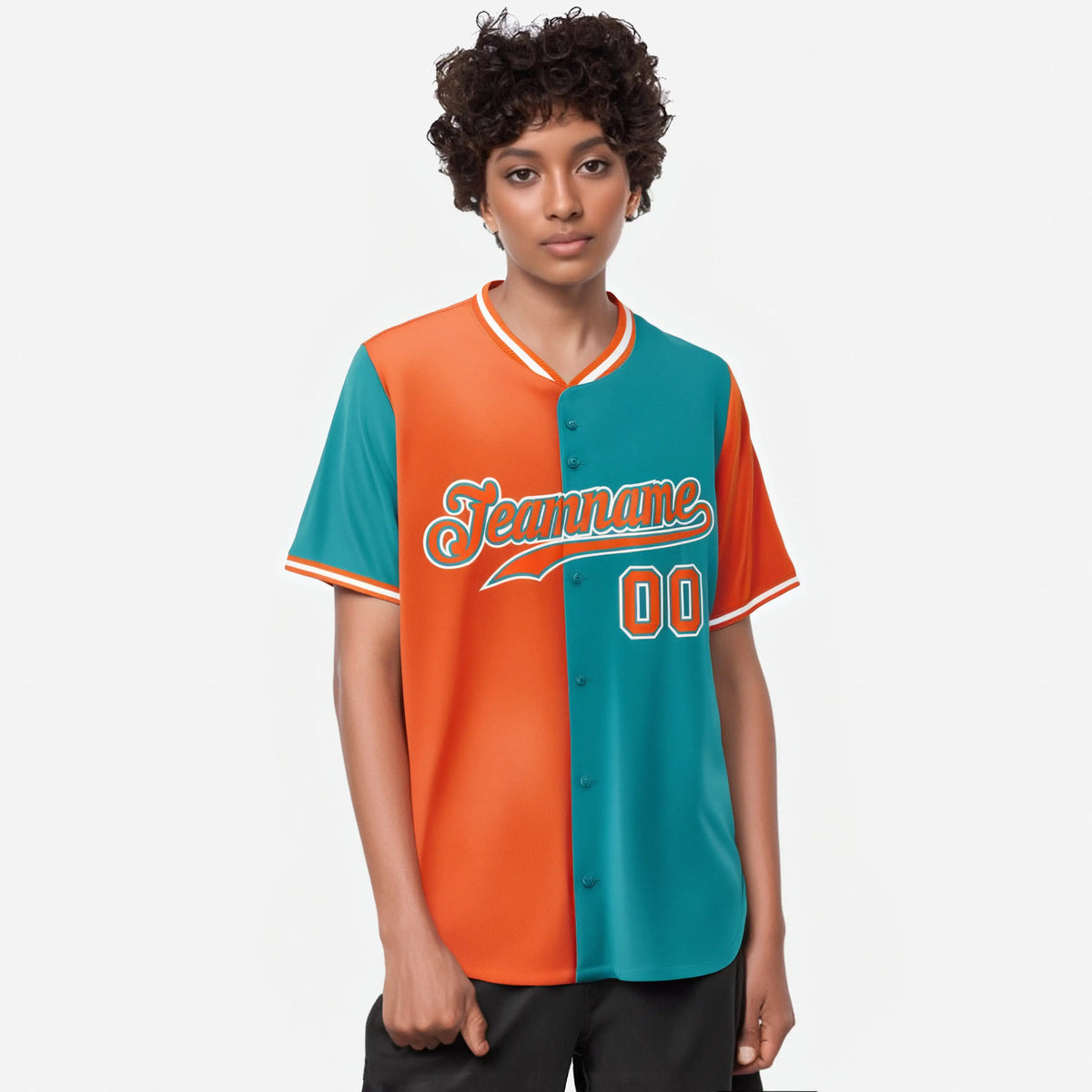 Custom Orange Aqua Authentic Split Fashion Baseball Jersey