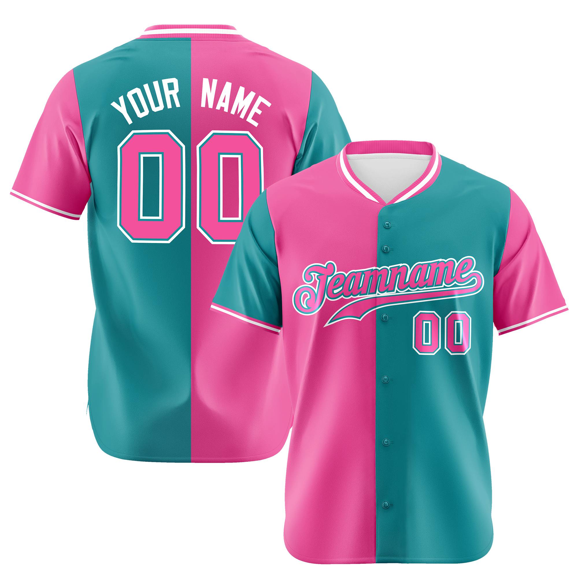 Custom Pink Aqua Authentic Split Fashion Baseball Jersey