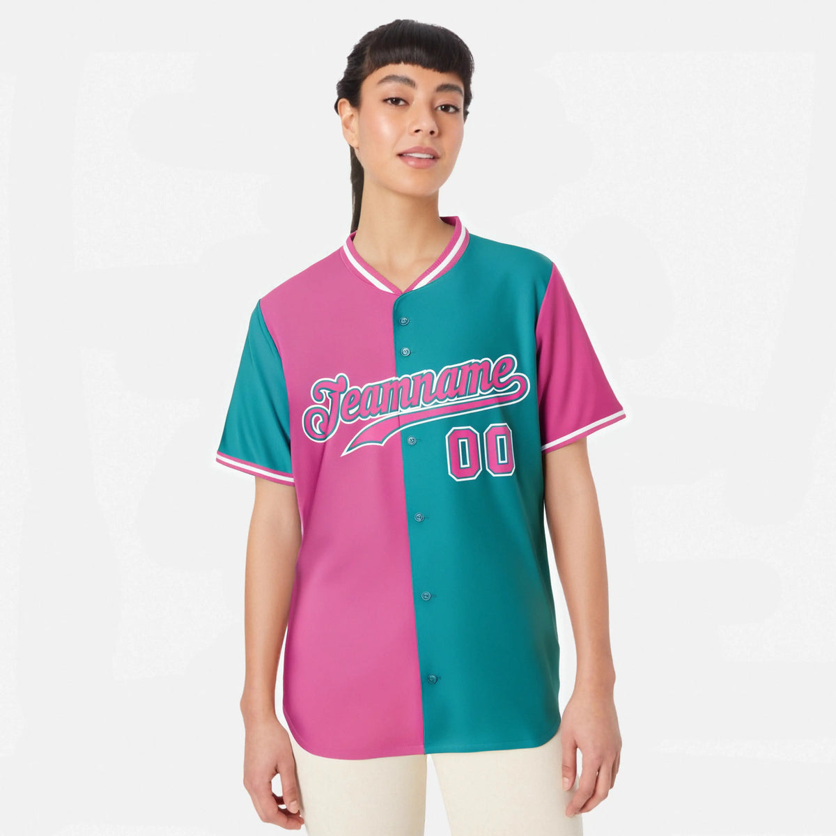 Custom Pink Aqua Authentic Split Fashion Baseball Jersey
