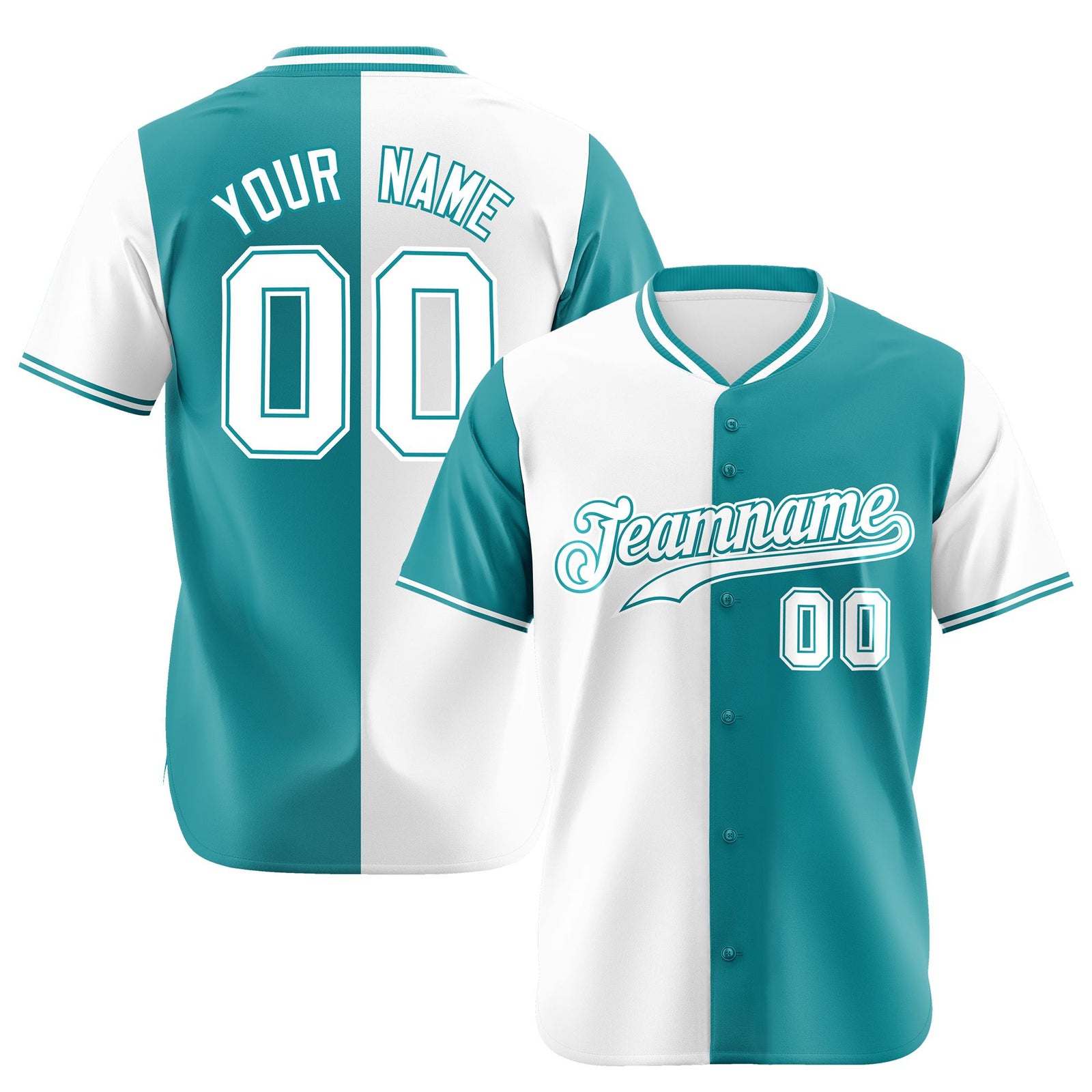 Custom White Aqua Authentic Split Fashion Baseball Jersey