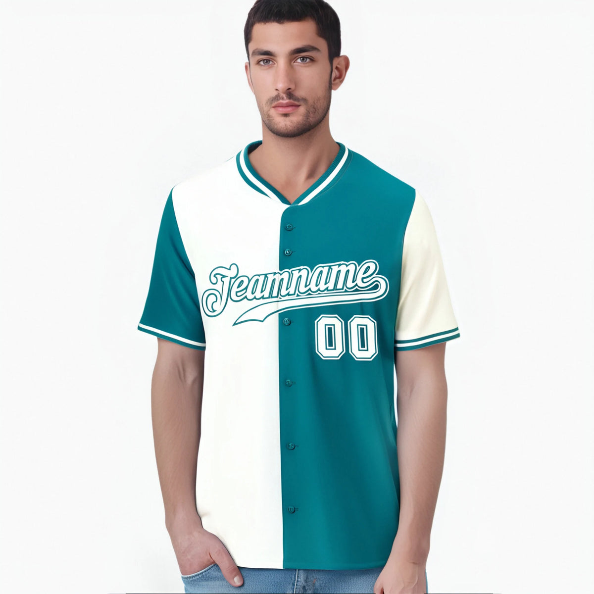 Custom White Aqua Authentic Split Fashion Baseball Jersey