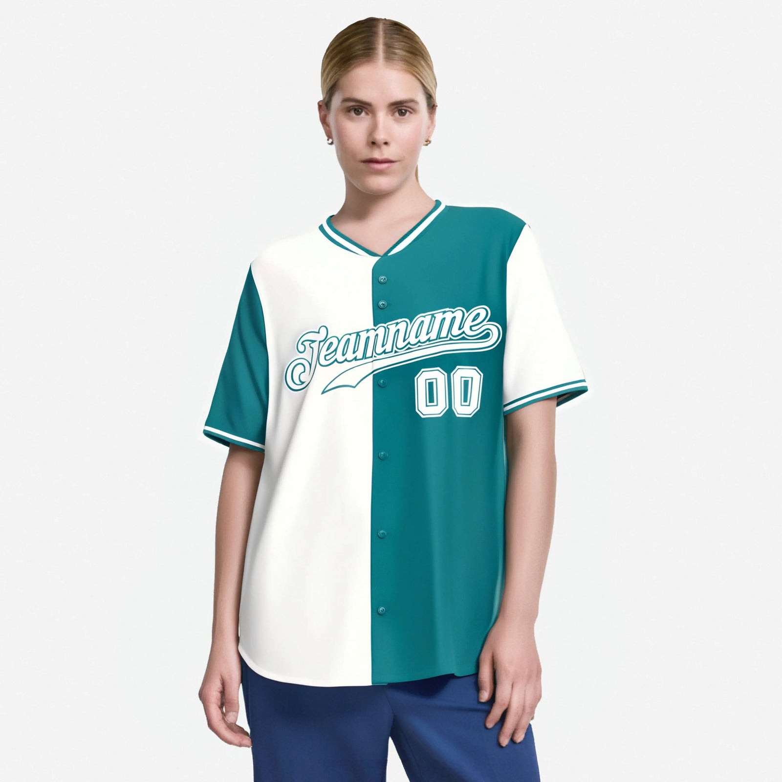 Custom White Aqua Authentic Split Fashion Baseball Jersey