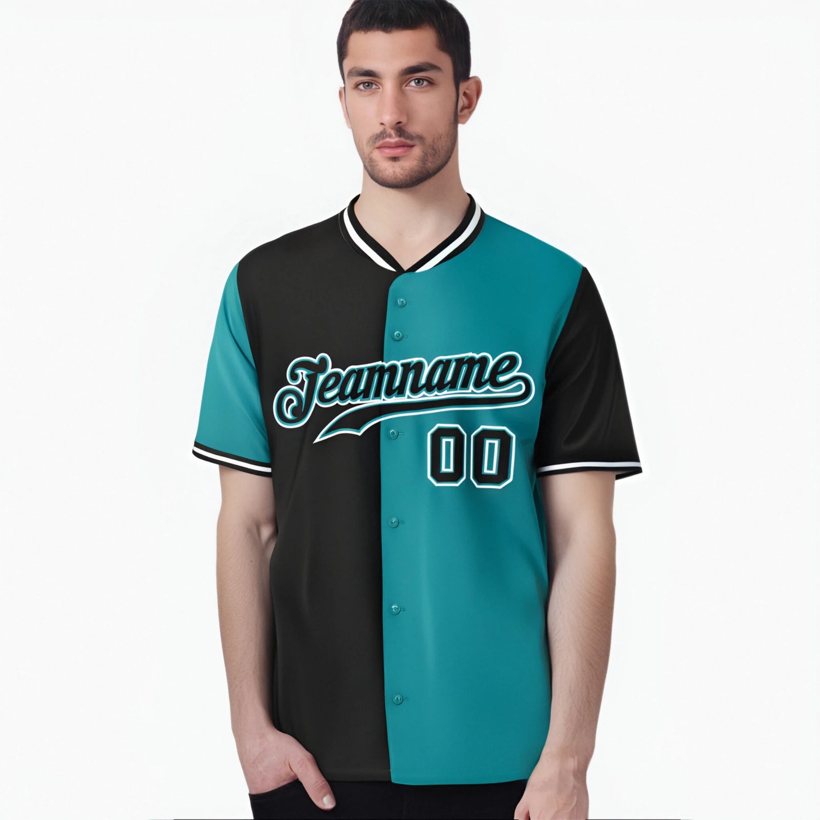 Custom Black Aqua Authentic Split Fashion Baseball Jersey