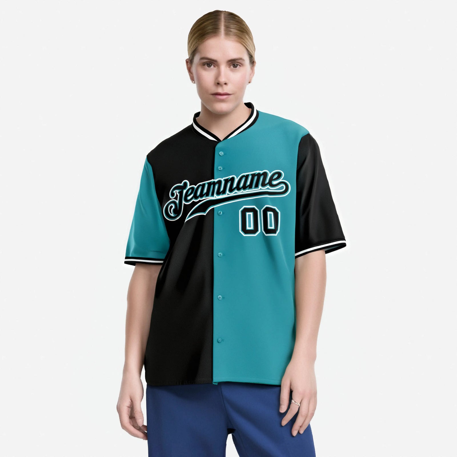 Custom Black Aqua Authentic Split Fashion Baseball Jersey