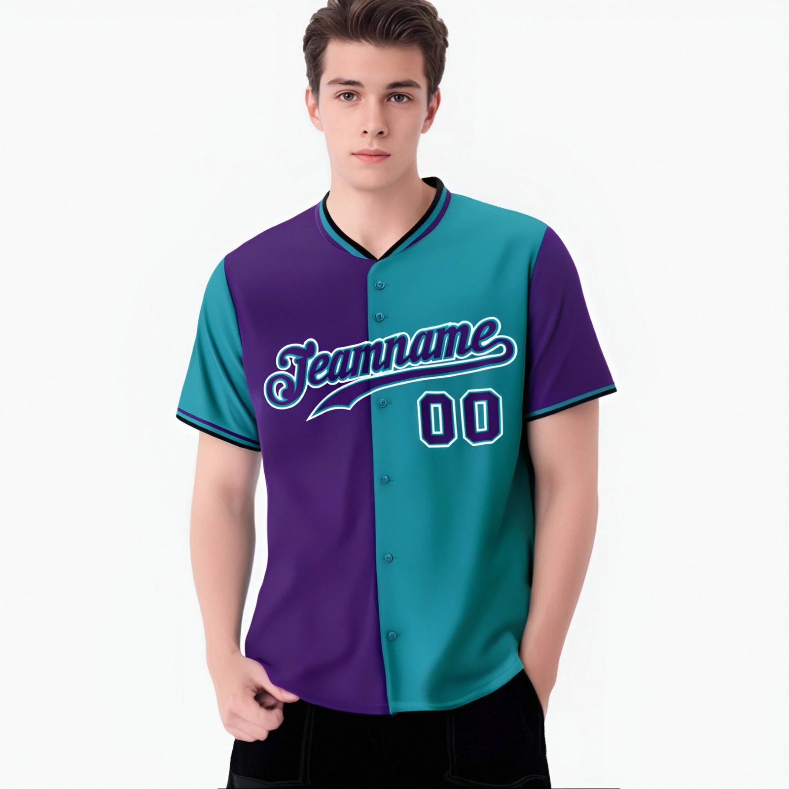 Custom Purple Aqua Authentic Split Fashion Baseball Jersey