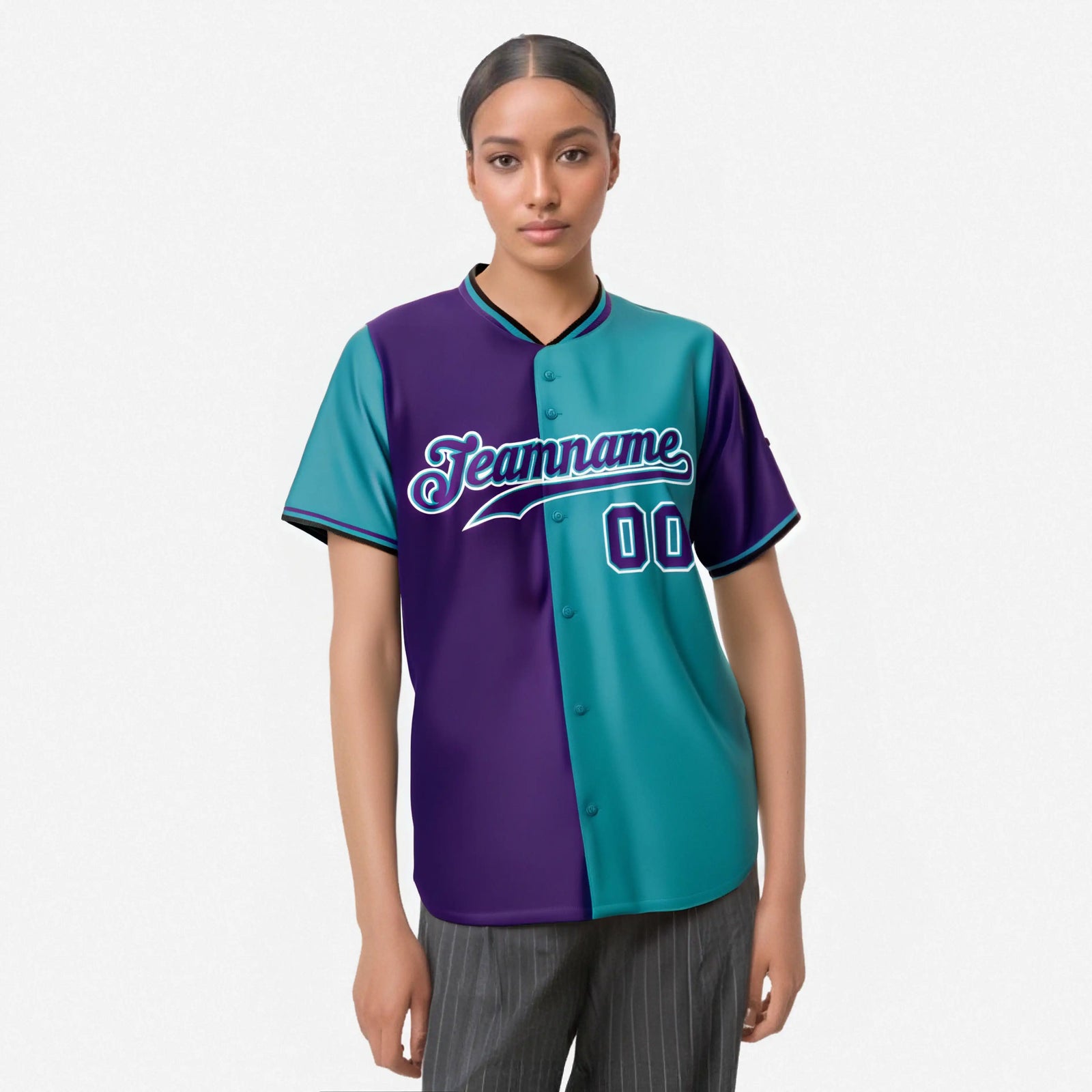 Custom Purple Aqua Authentic Split Fashion Baseball Jersey