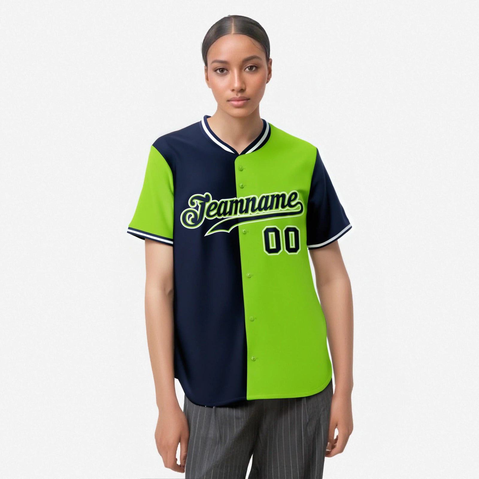 Custom Navy Neon Green Authentic Split Fashion Baseball Jersey
