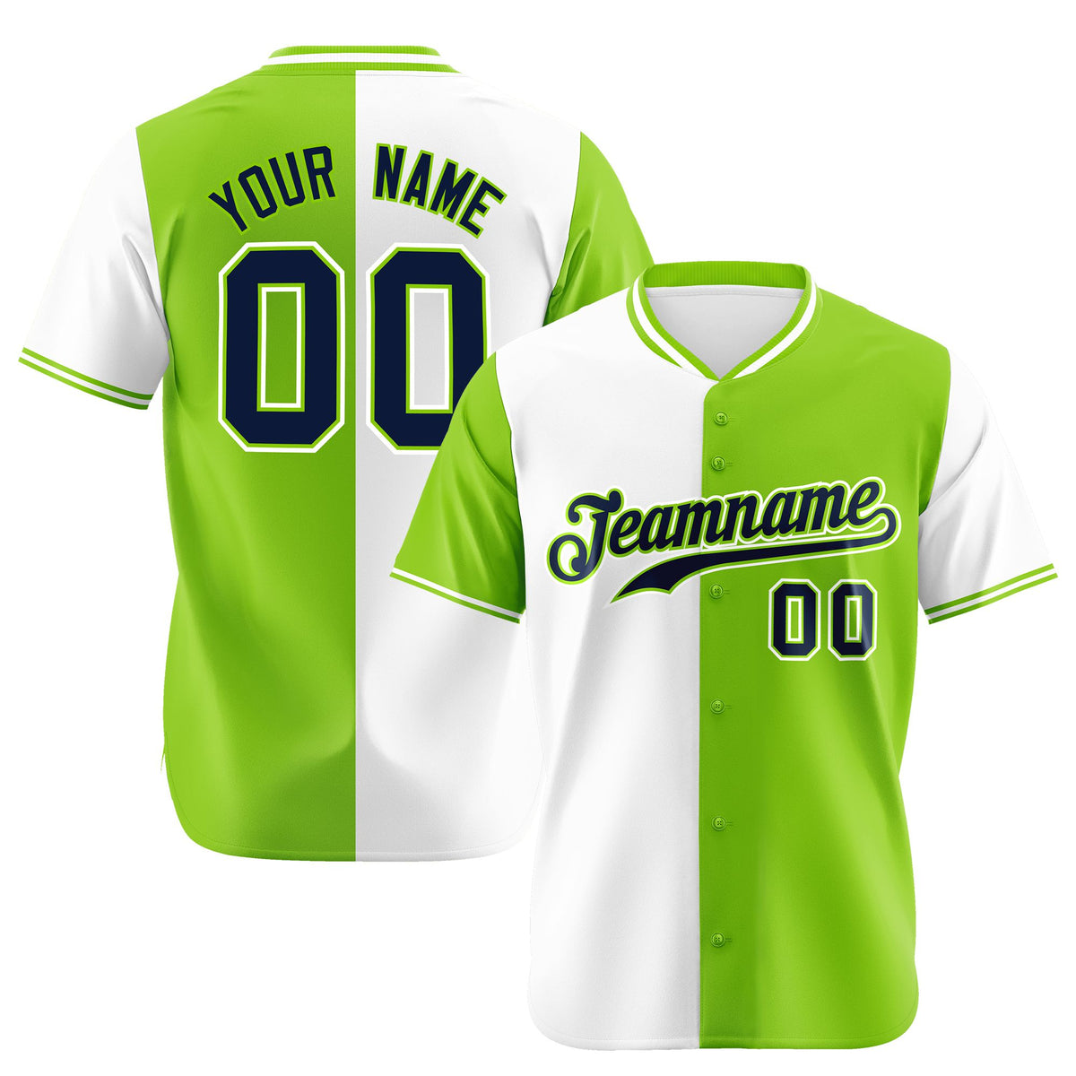 Custom White Neon Green Authentic Split Fashion Baseball Jersey