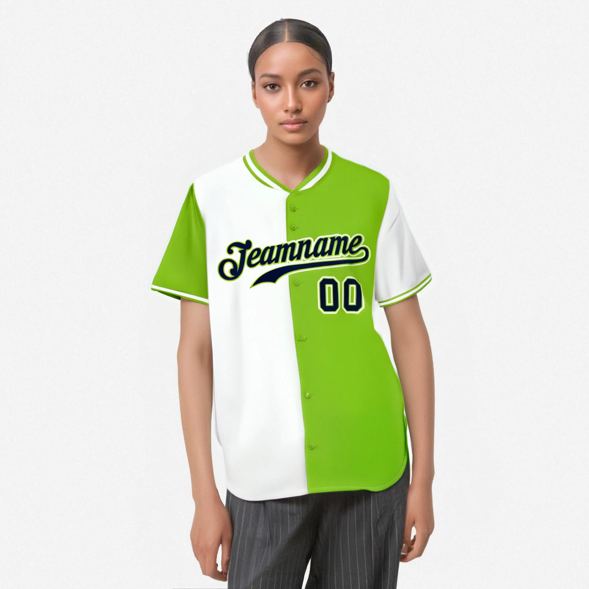 Custom White Neon Green Authentic Split Fashion Baseball Jersey