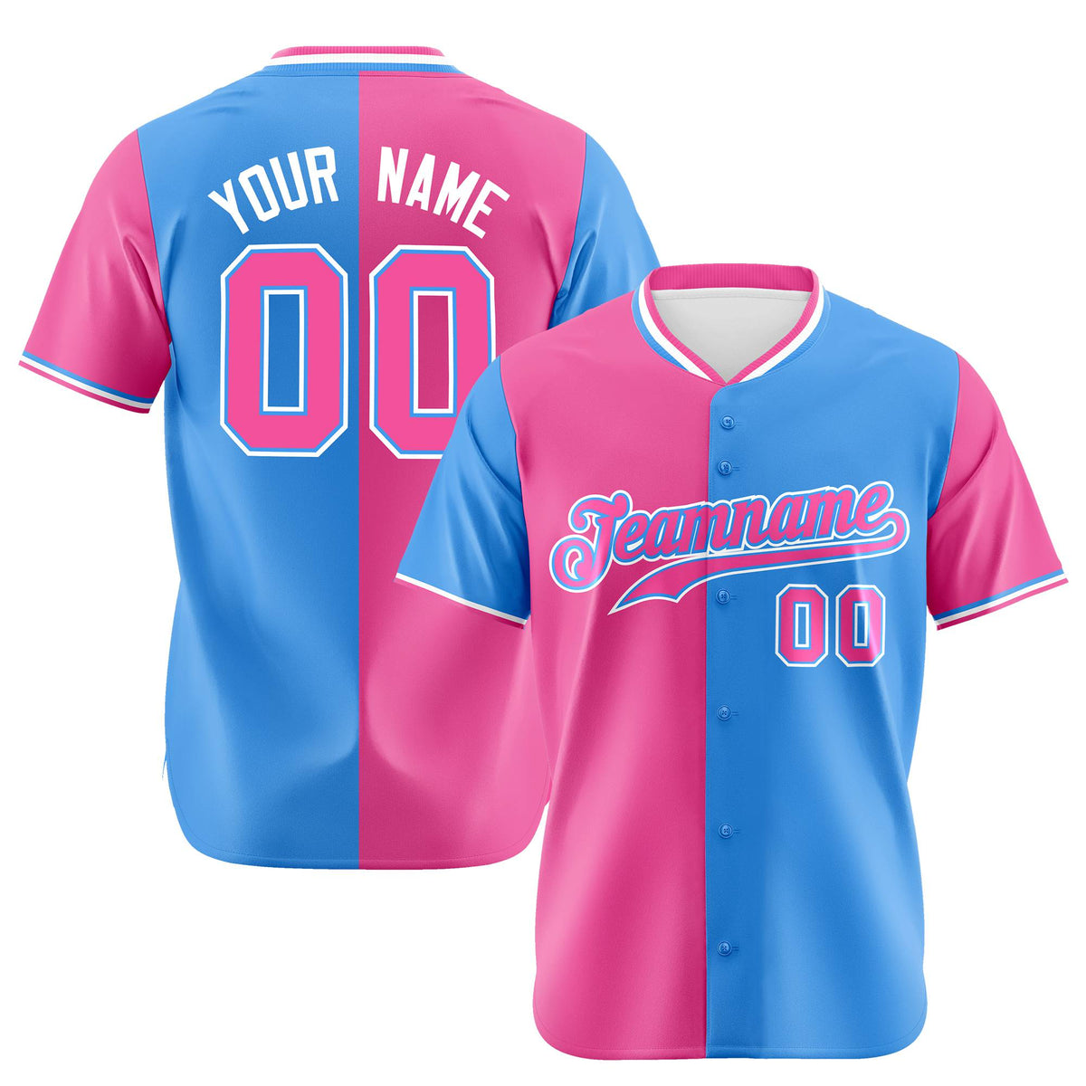 Custom Pink Powder Blue Authentic Split Fashion Baseball Jersey