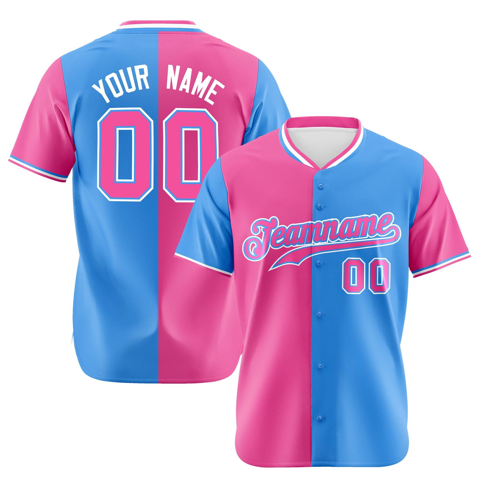 Custom Pink Powder Blue Authentic Split Fashion Baseball Jersey