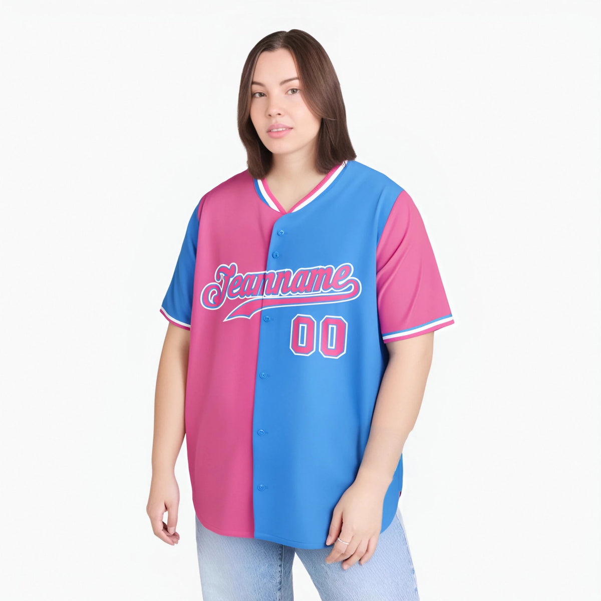 Custom Pink Powder Blue Authentic Split Fashion Baseball Jersey