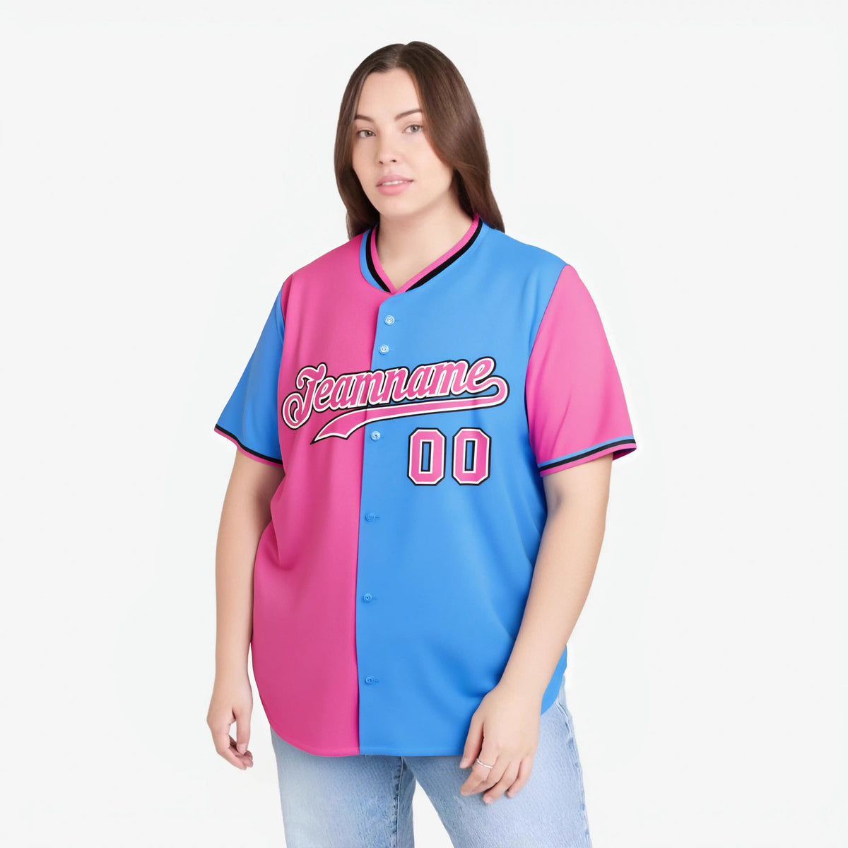 Custom Pink Powder Blue Authentic Split Fashion Baseball Jersey