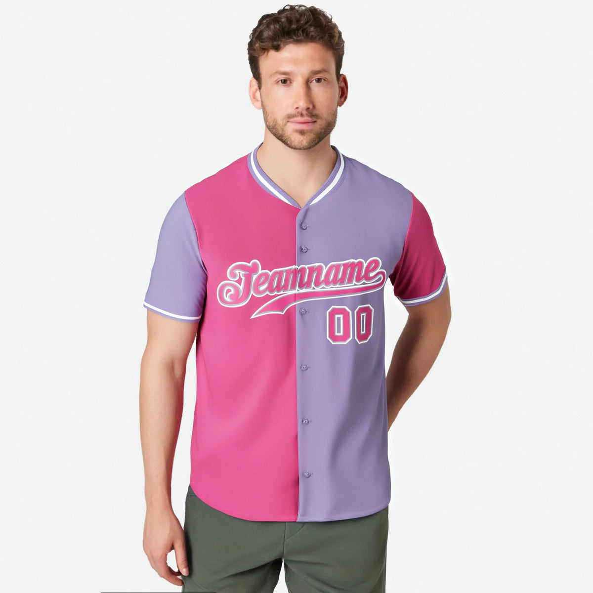 Custom Pink Light Purple Authentic Split Fashion Baseball Jersey