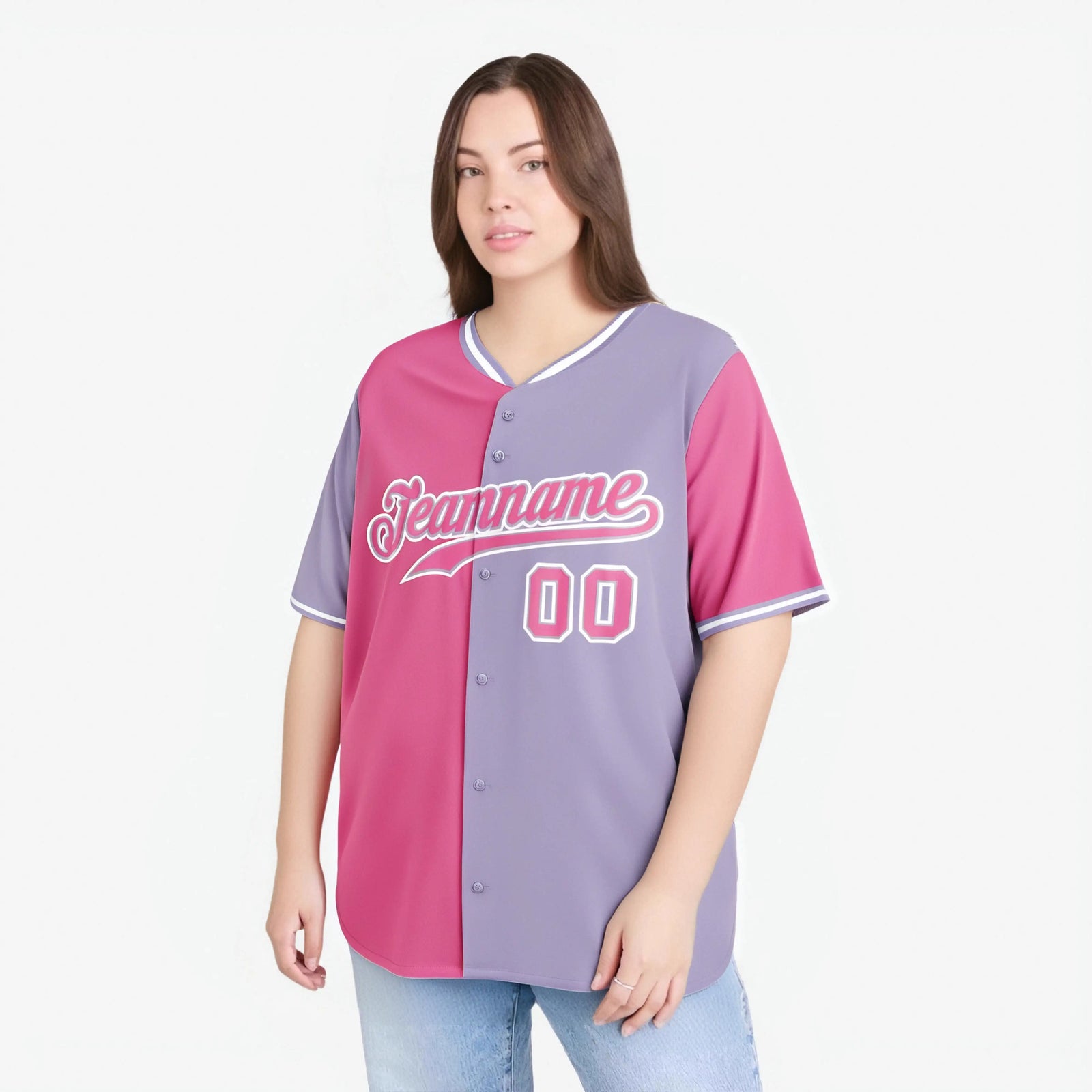 Custom Pink Light Purple Authentic Split Fashion Baseball Jersey
