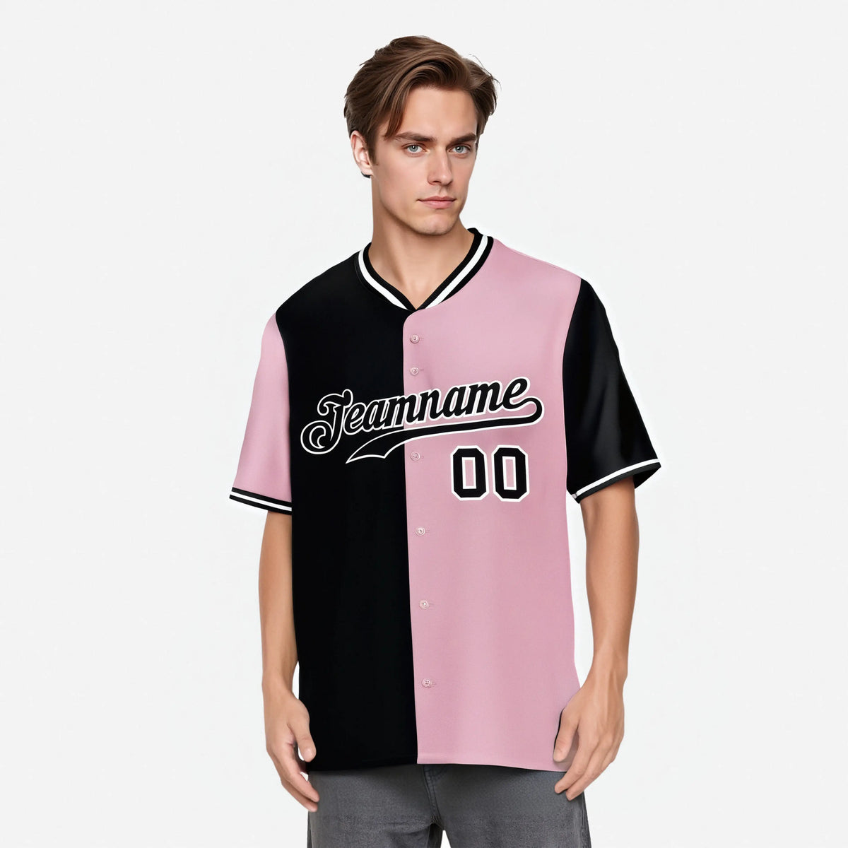 Custom Black Light Pink Authentic Split Fashion Baseball Jersey