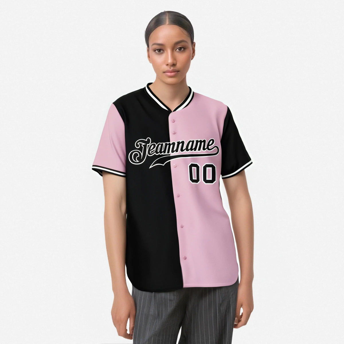 Custom Black Light Pink Authentic Split Fashion Baseball Jersey