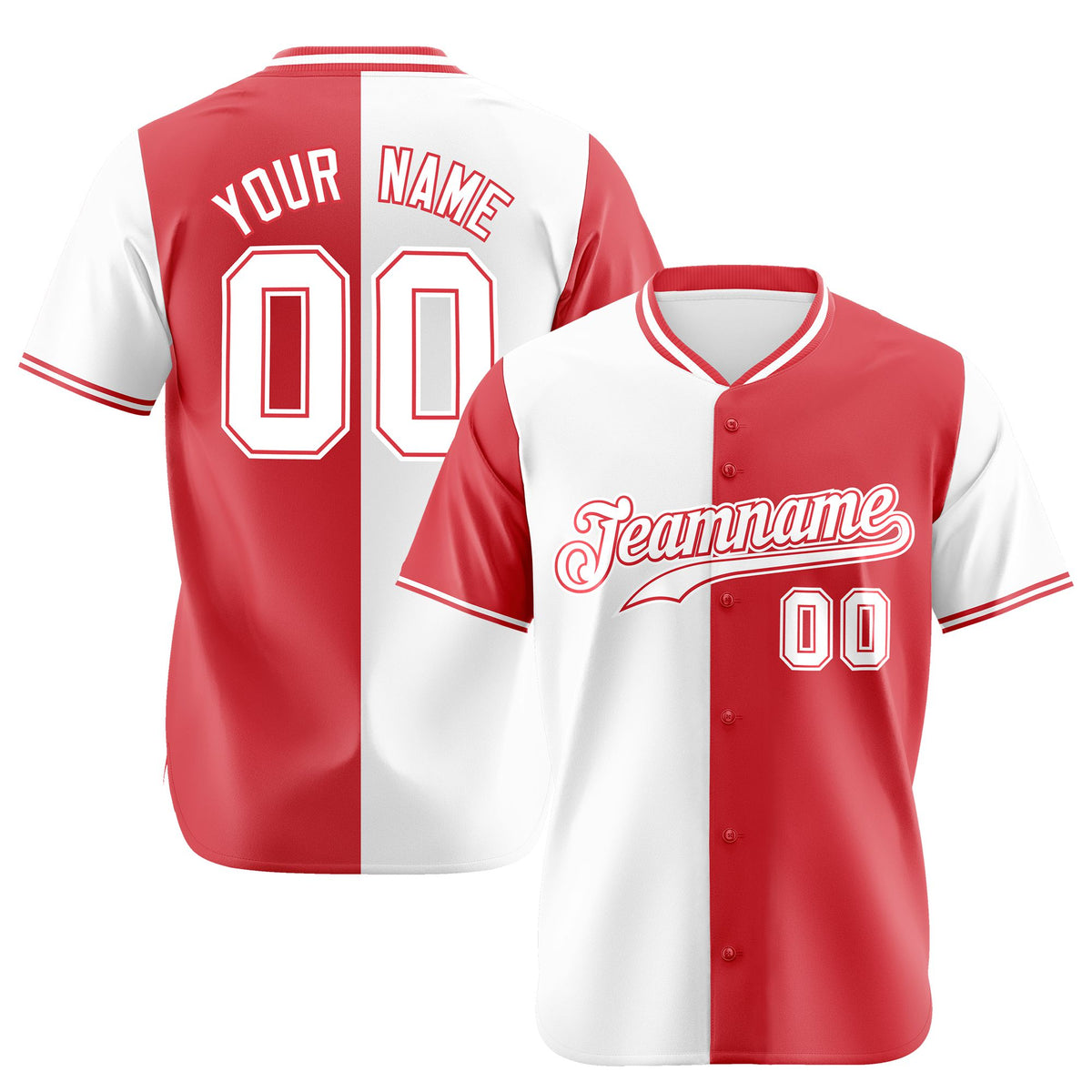 Custom White Light Red Authentic Split Fashion Baseball Jersey