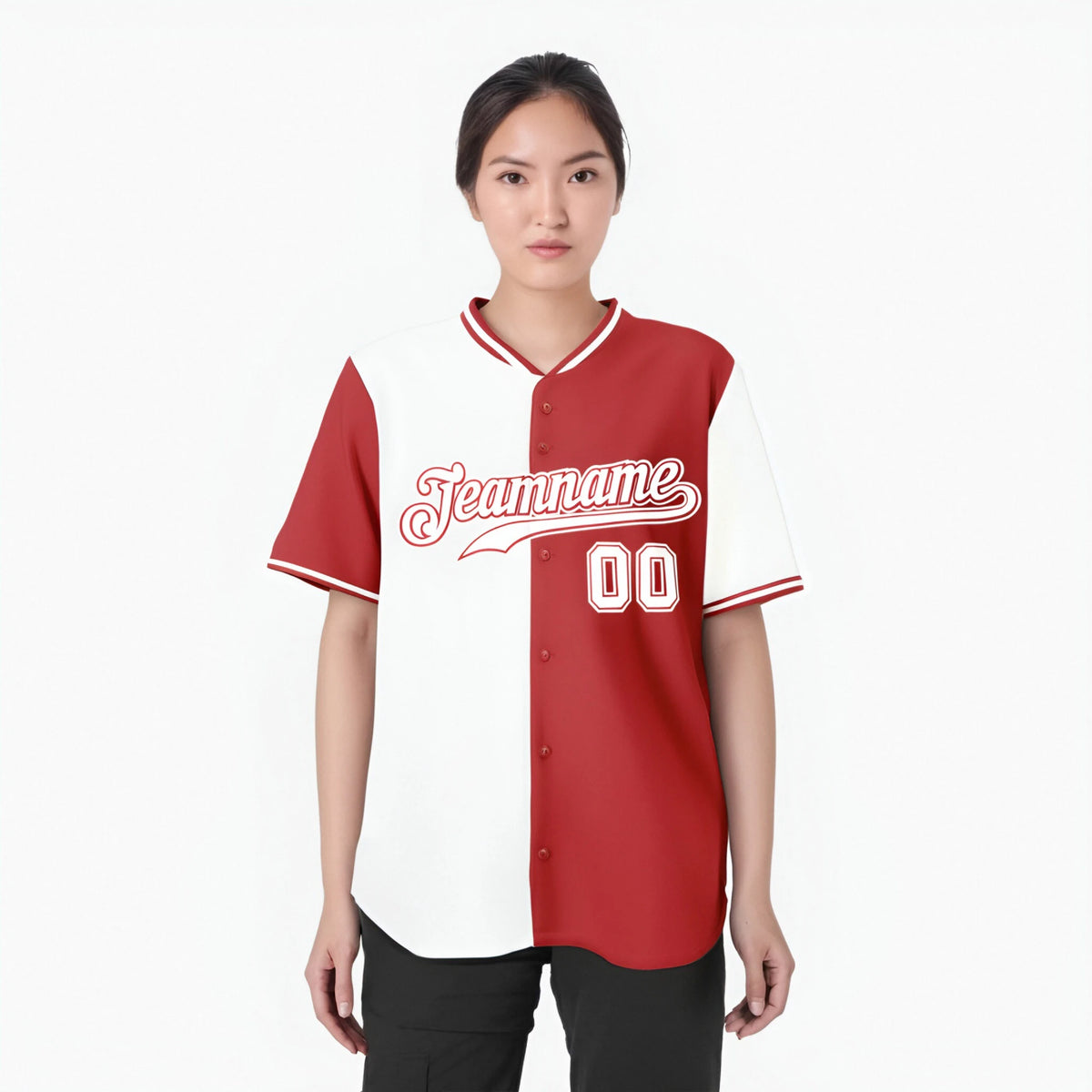 Custom White Light Red Authentic Split Fashion Baseball Jersey