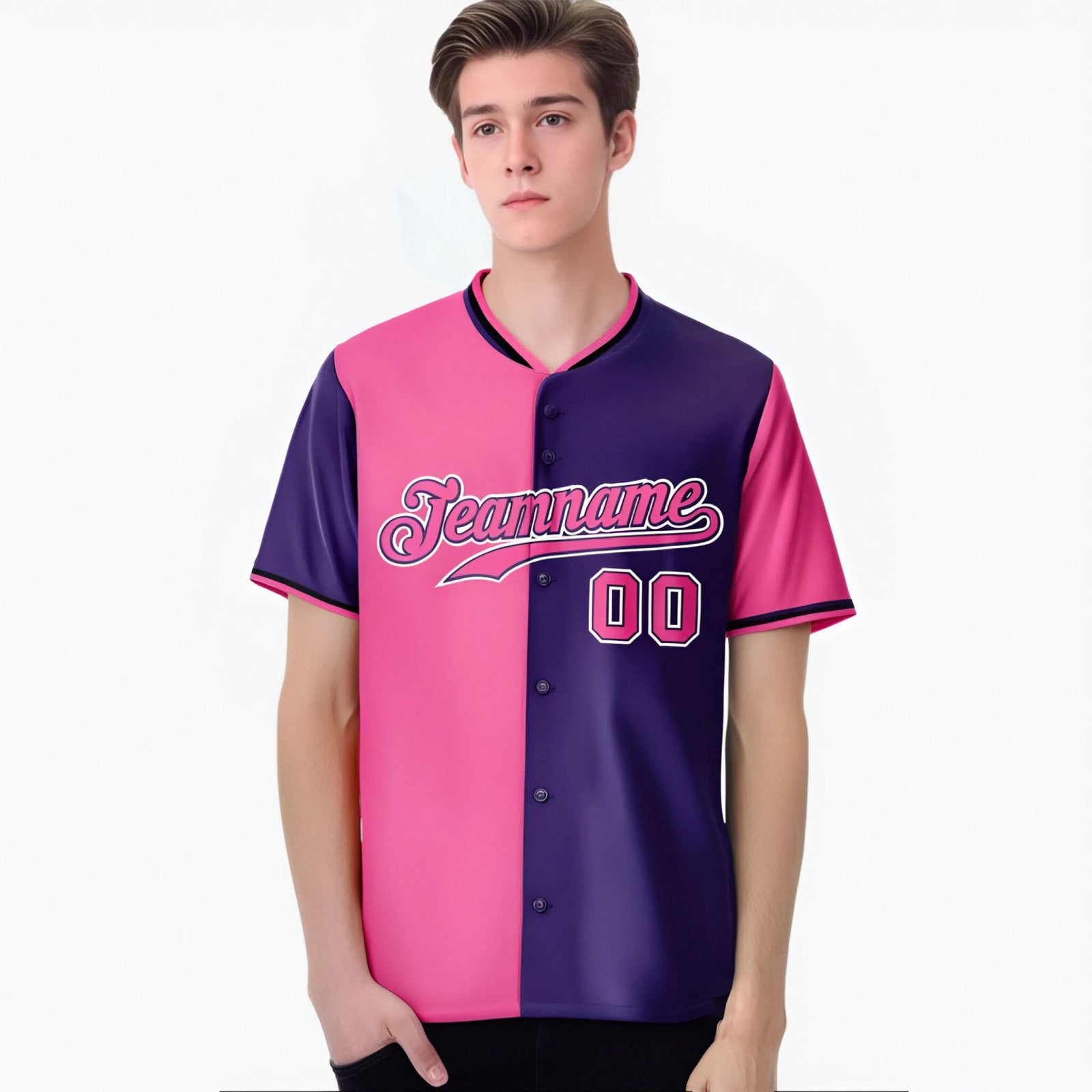 Custom Pink Purple Authentic Split Fashion Baseball Jersey