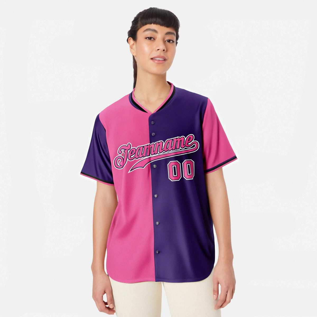 Custom Pink Purple Authentic Split Fashion Baseball Jersey