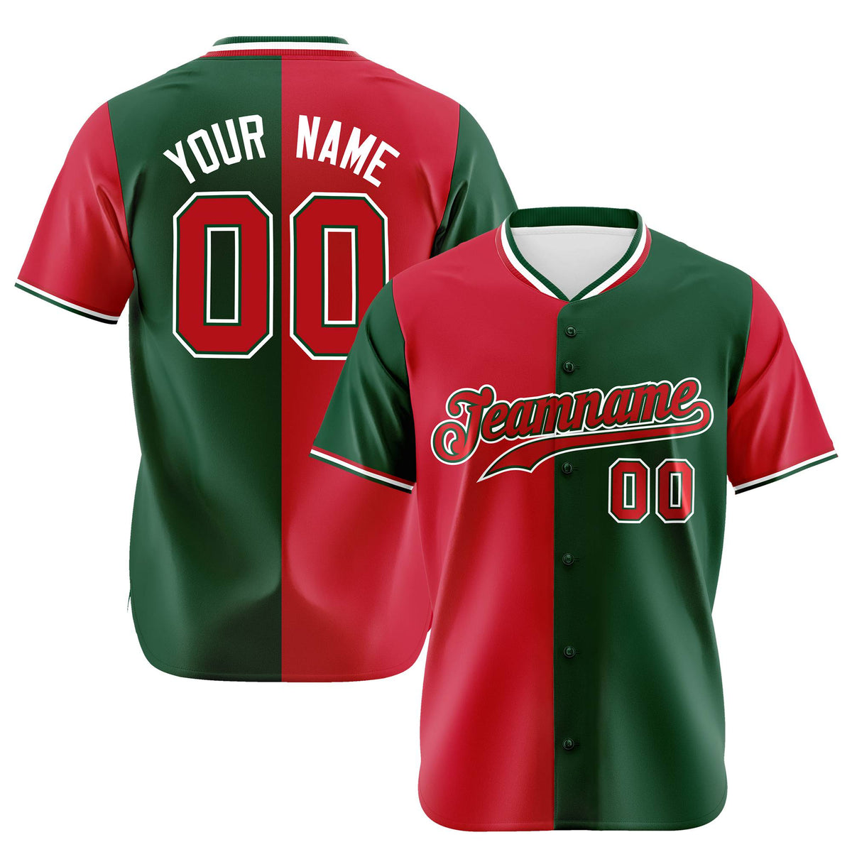 Custom Red Green Authentic Split Fashion Baseball Jersey