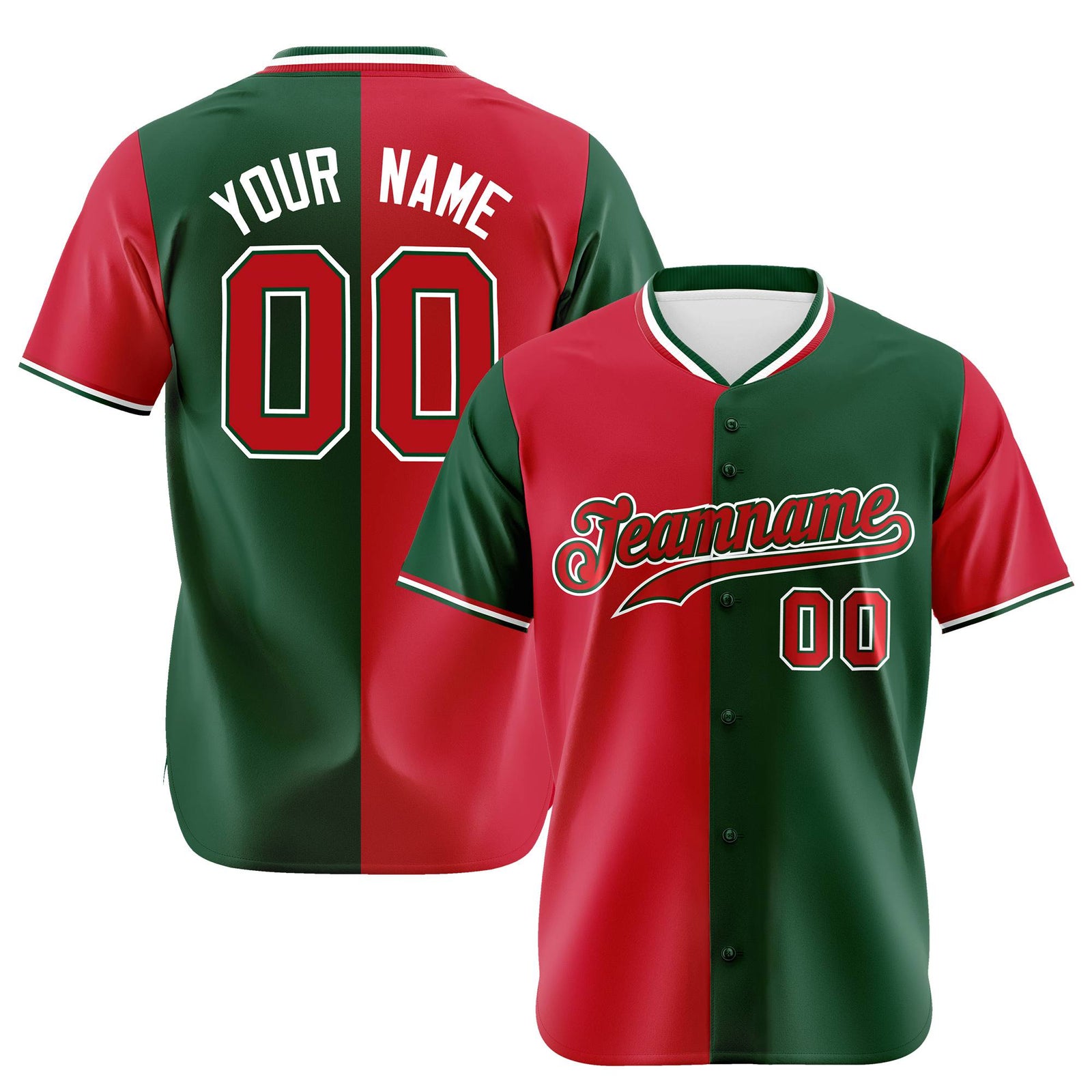 Custom Red Green Authentic Split Fashion Baseball Jersey