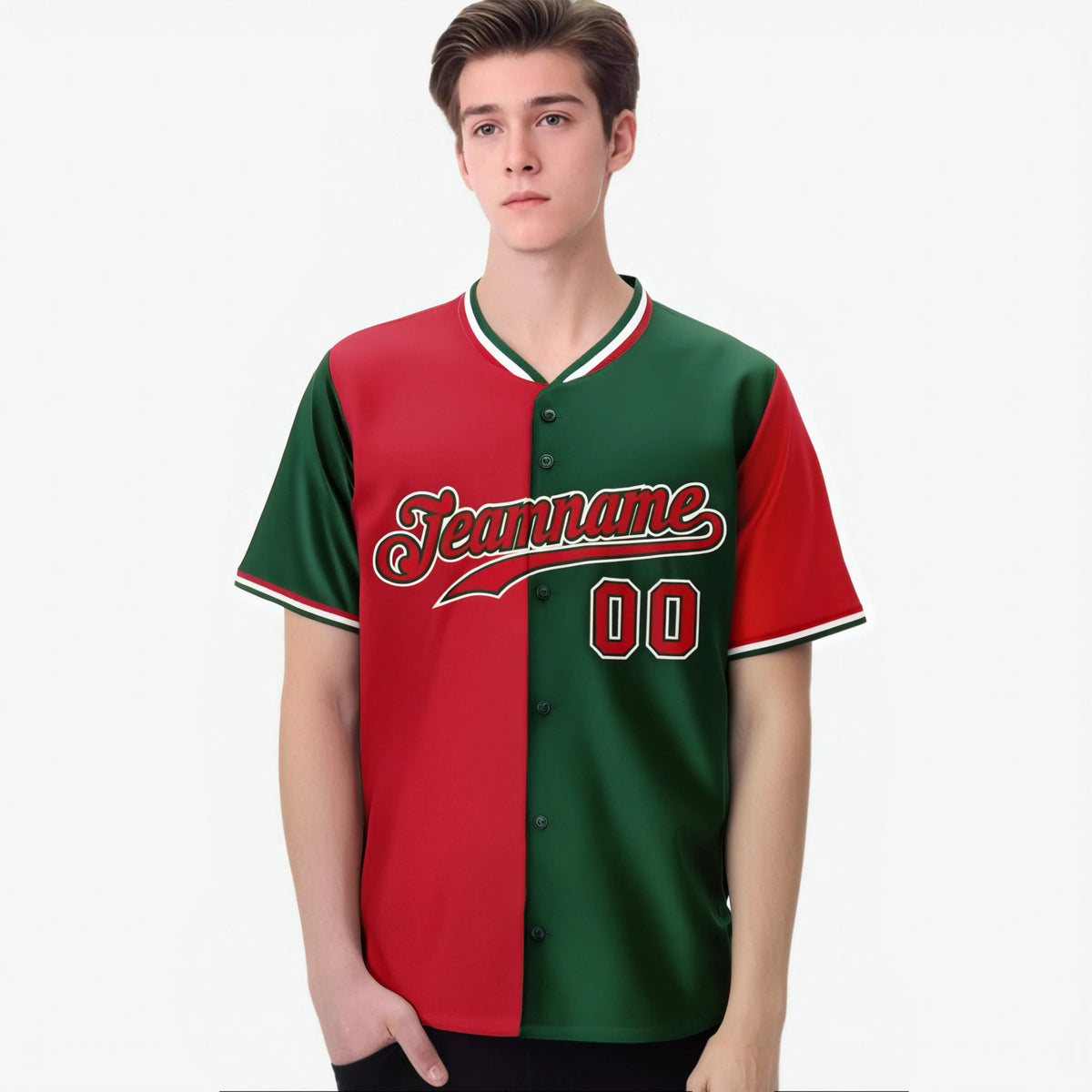 Custom Red Green Authentic Split Fashion Baseball Jersey