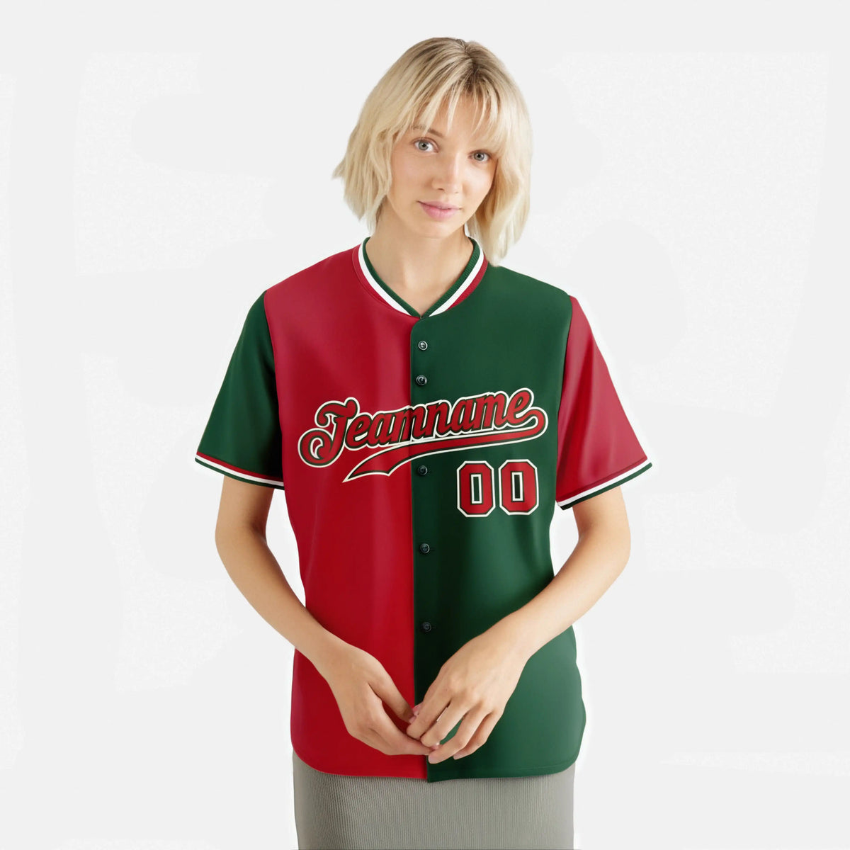 Custom Red Green Authentic Split Fashion Baseball Jersey