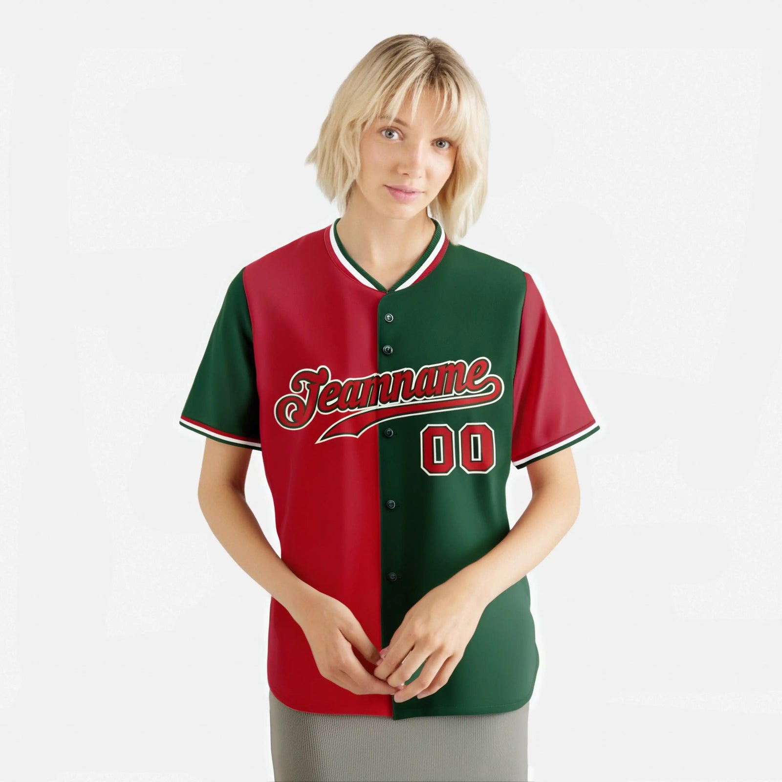 Custom Red Green Authentic Split Fashion Baseball Jersey