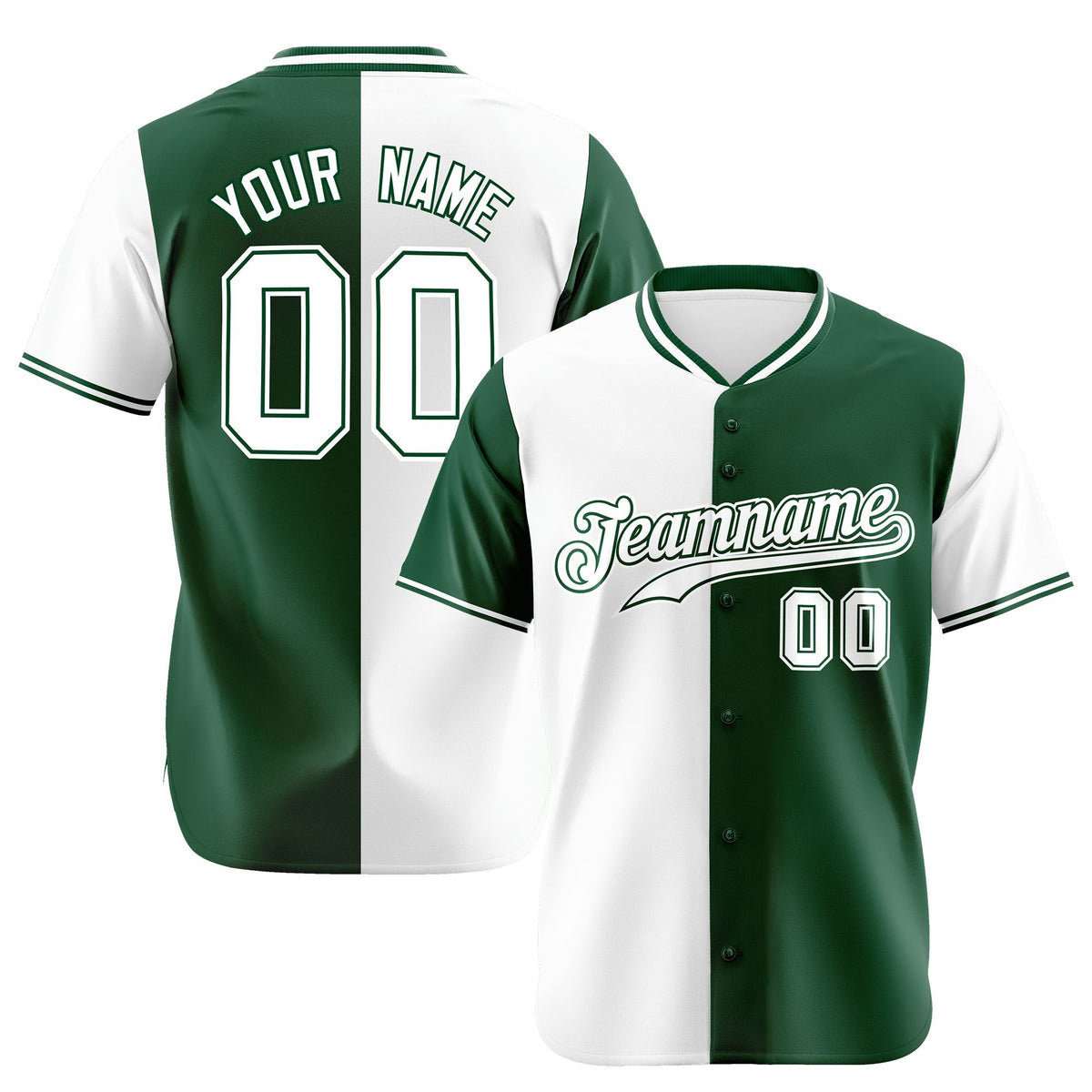 Custom White Green Authentic Split Fashion Baseball Jersey