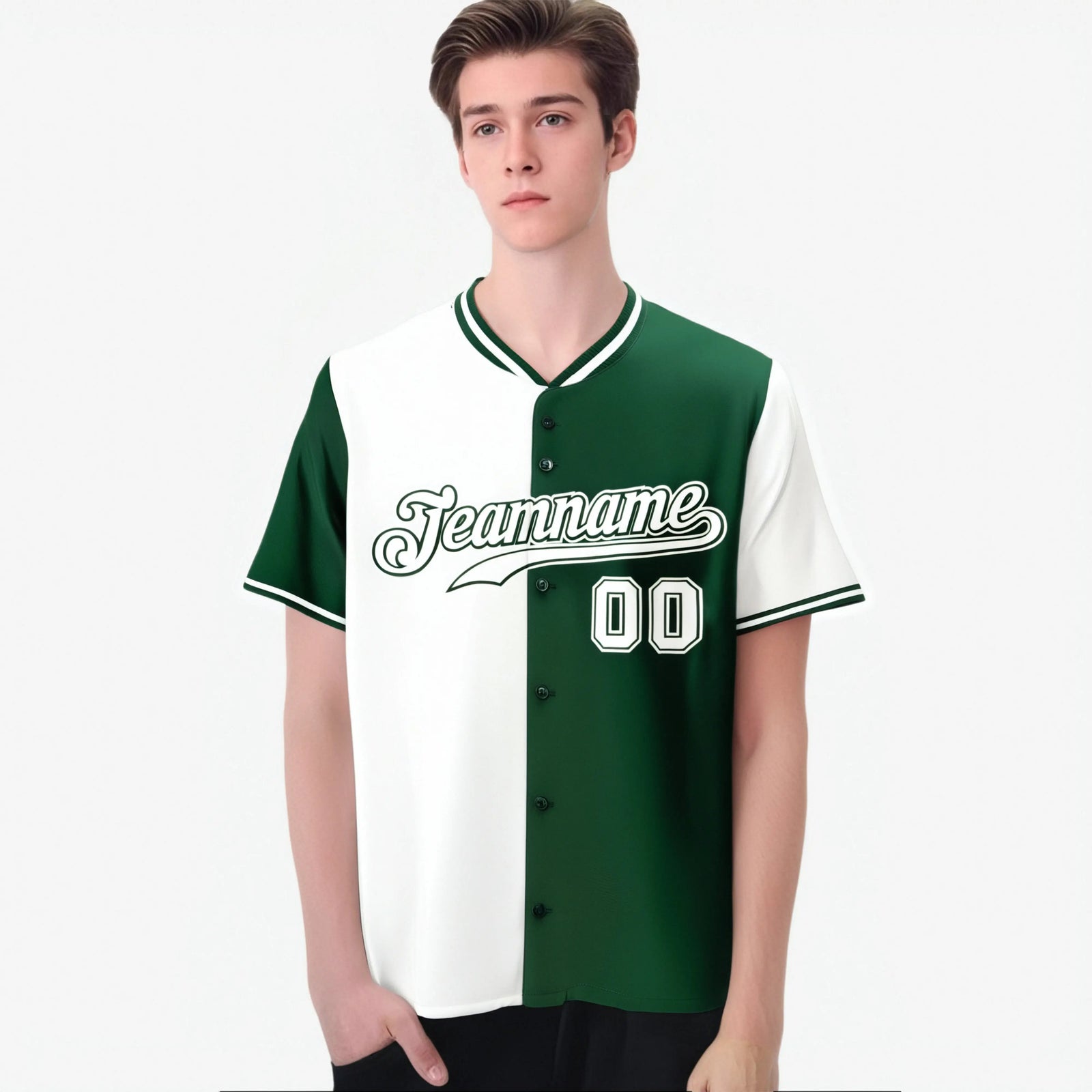 Custom White Green Authentic Split Fashion Baseball Jersey