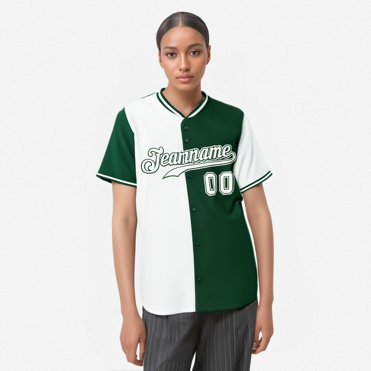 Custom White Green Authentic Split Fashion Baseball Jersey