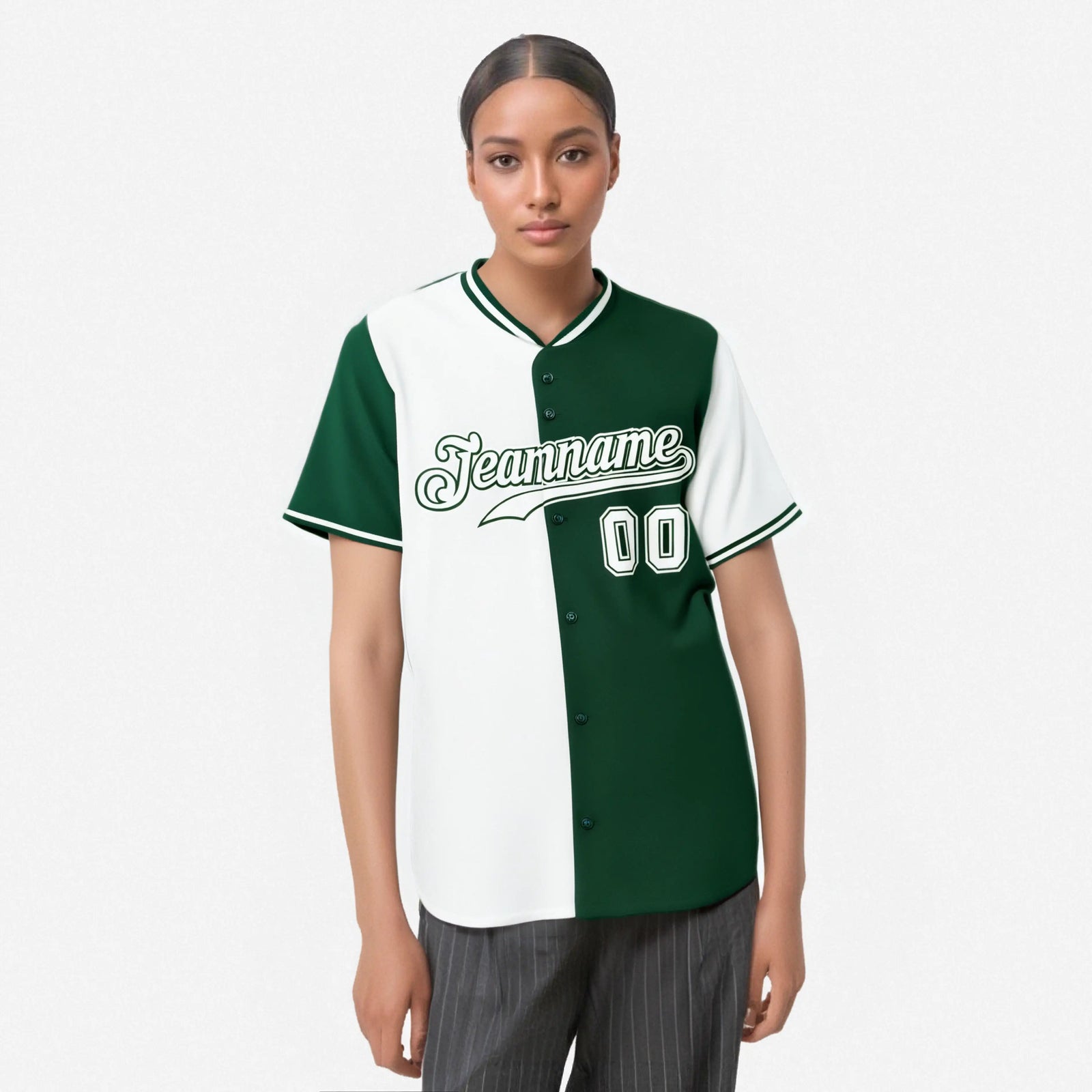 Custom White Green Authentic Split Fashion Baseball Jersey
