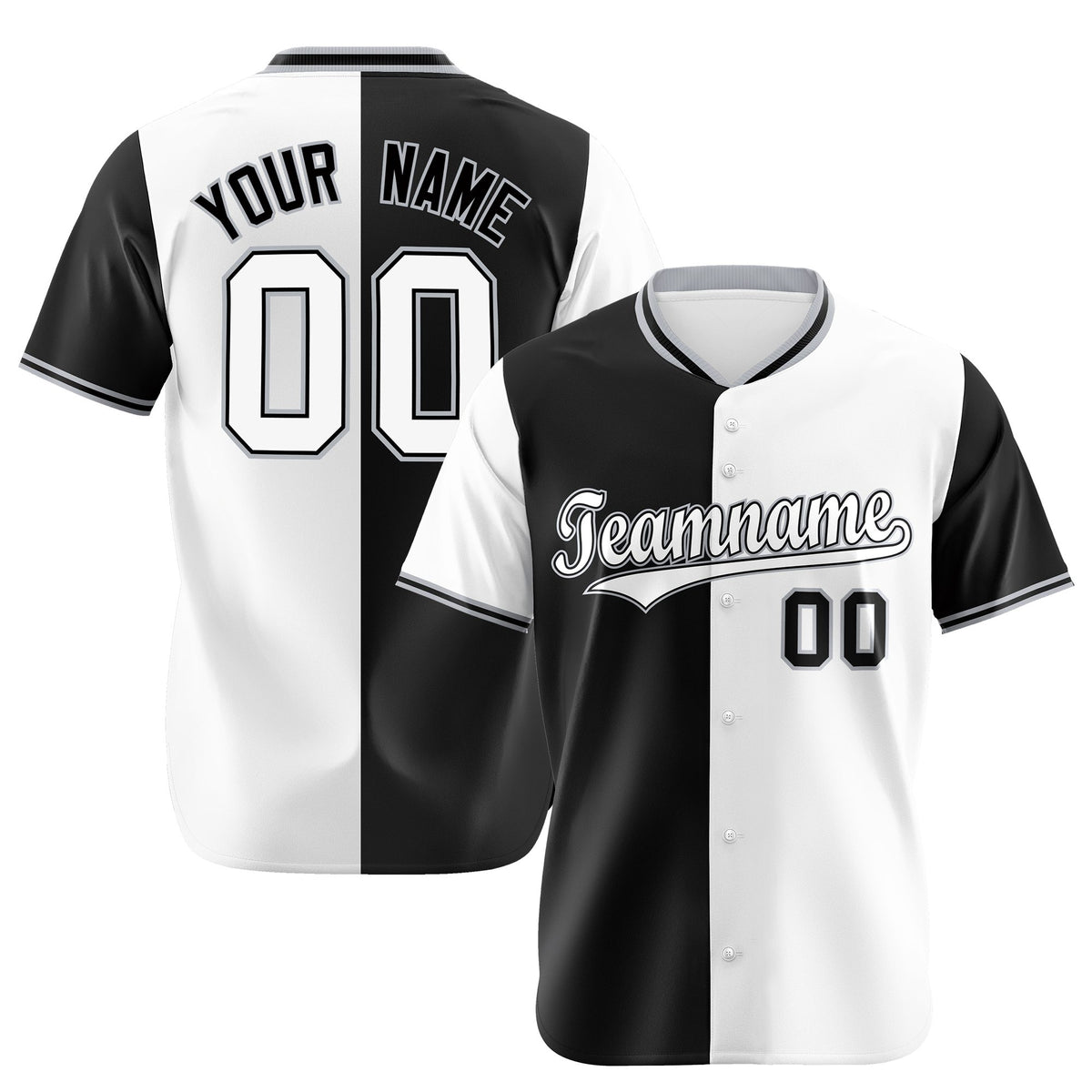 Custom Black White Authentic Split Fashion Baseball Jersey
