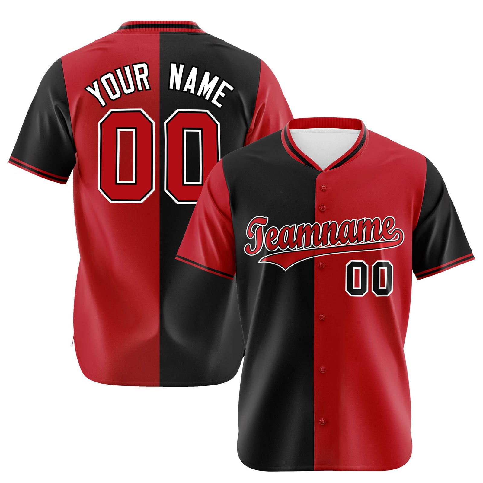 Custom Black Red Authentic Split Fashion Baseball Jersey