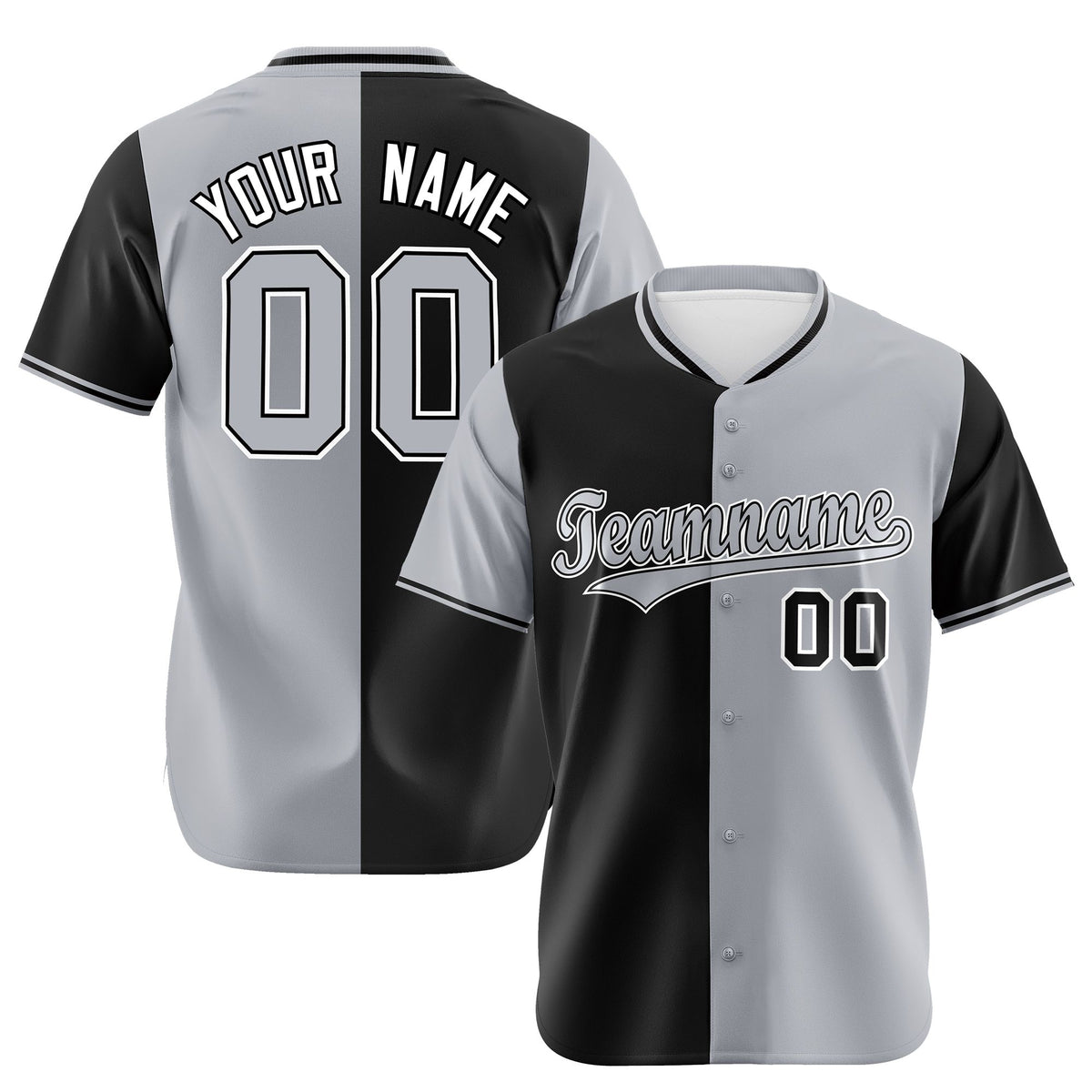 Custom Black Gray Authentic Split Fashion Baseball Jersey