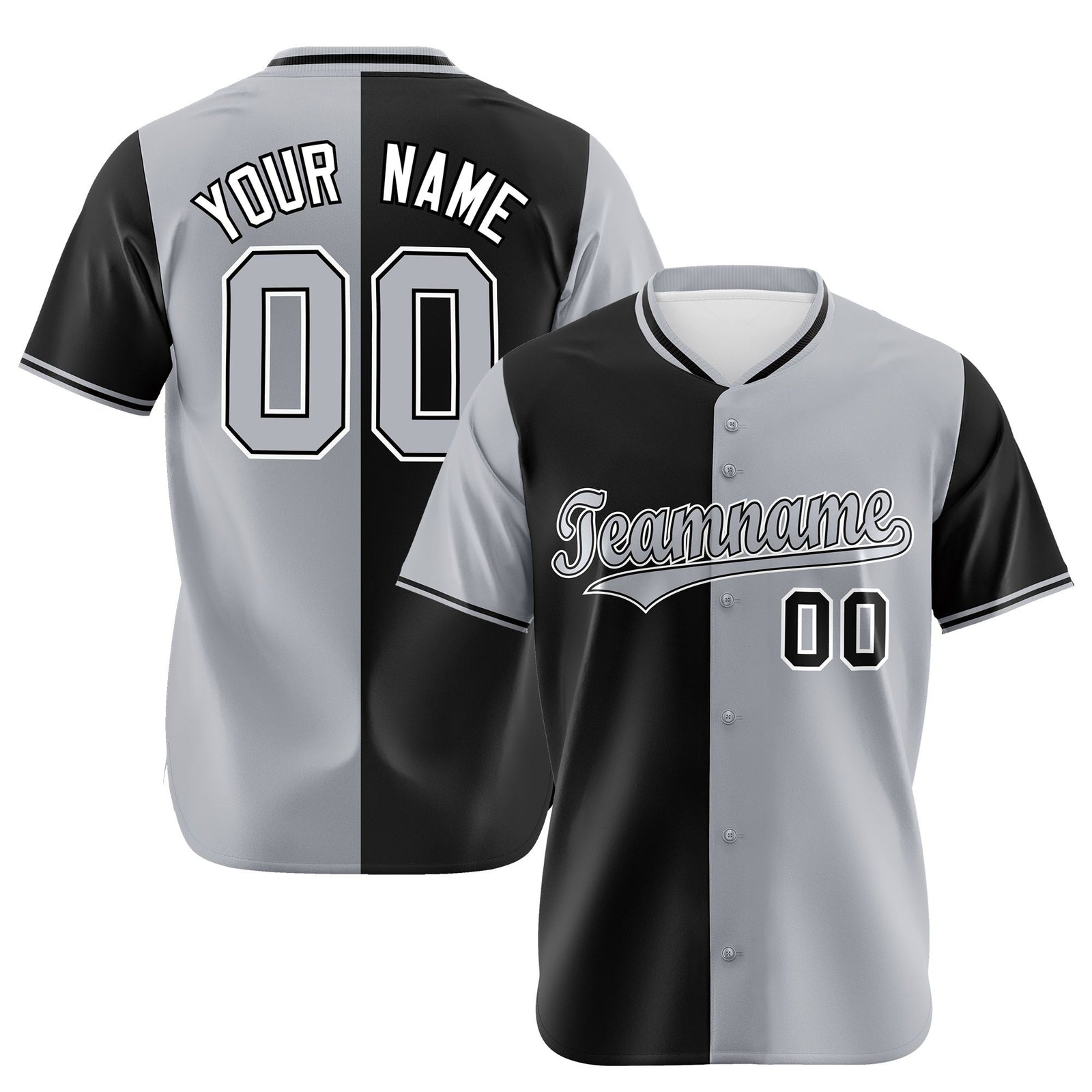 Custom Black Gray Authentic Split Fashion Baseball Jersey
