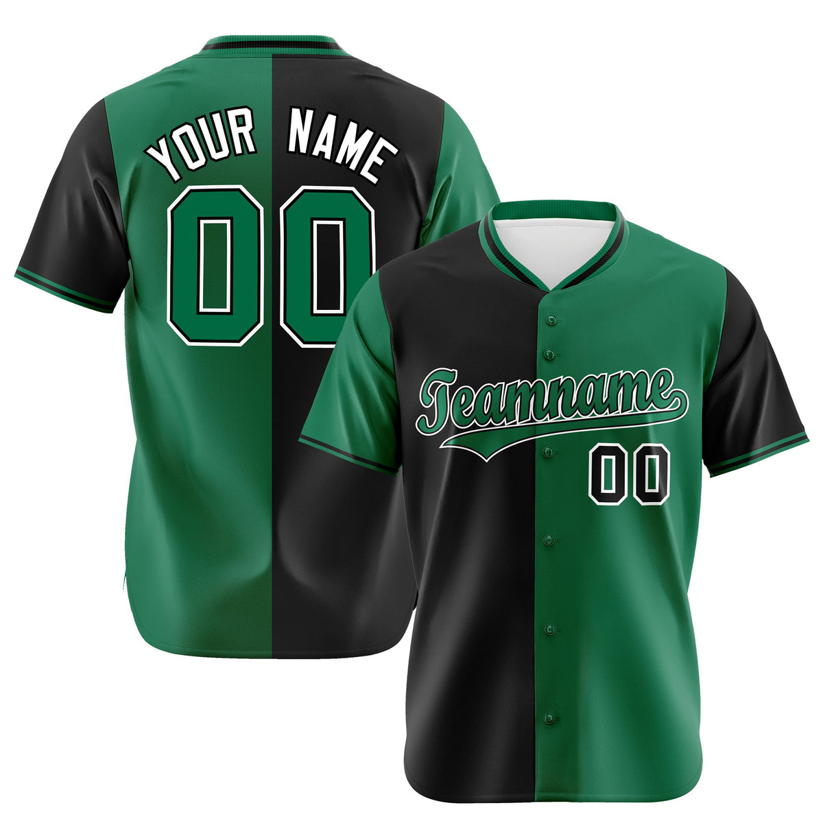 Custom Black Kelly Green Authentic Split Fashion Baseball Jersey