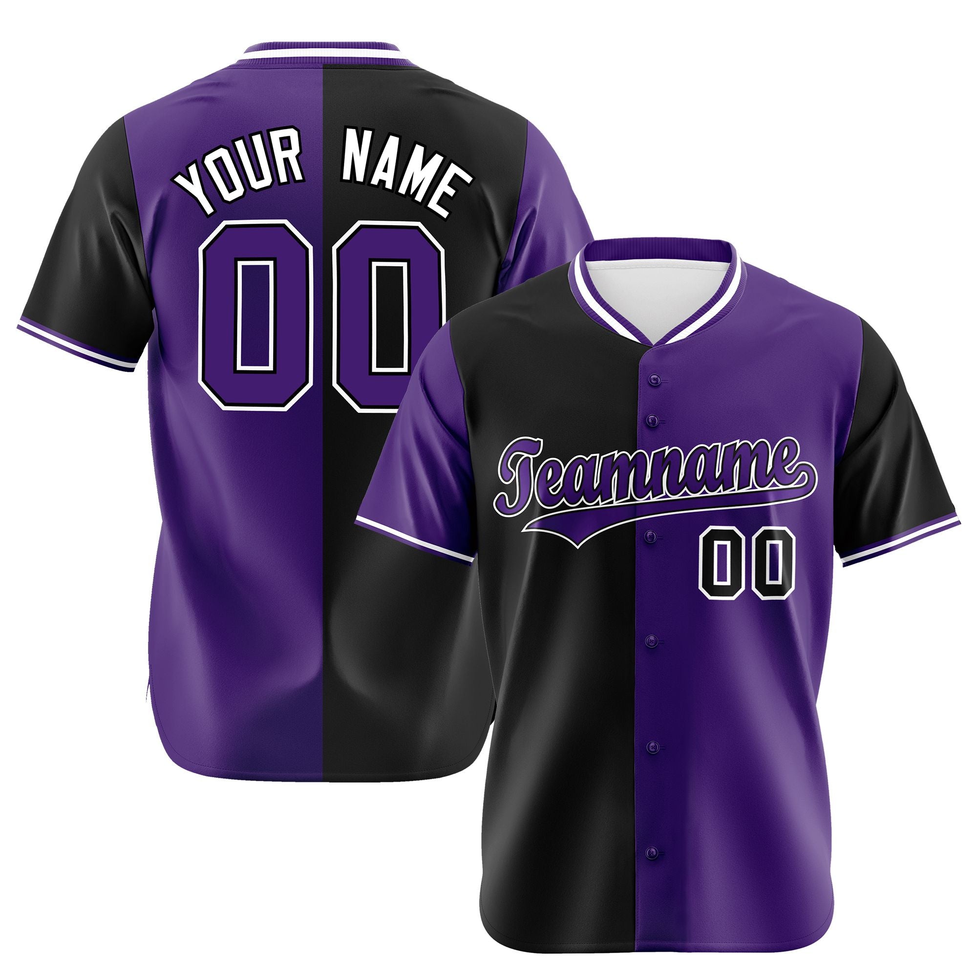 Custom Black Purple Authentic Split Fashion Baseball Jersey