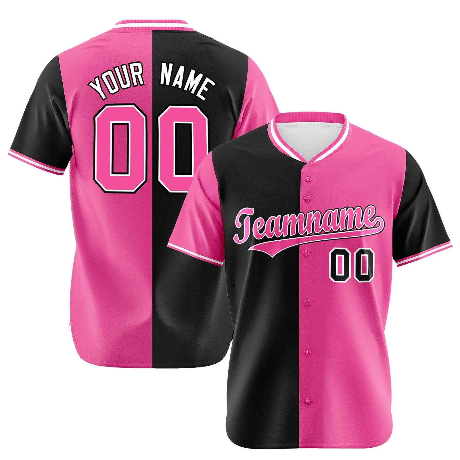 Custom Black Pink Authentic Split Fashion Baseball Jersey