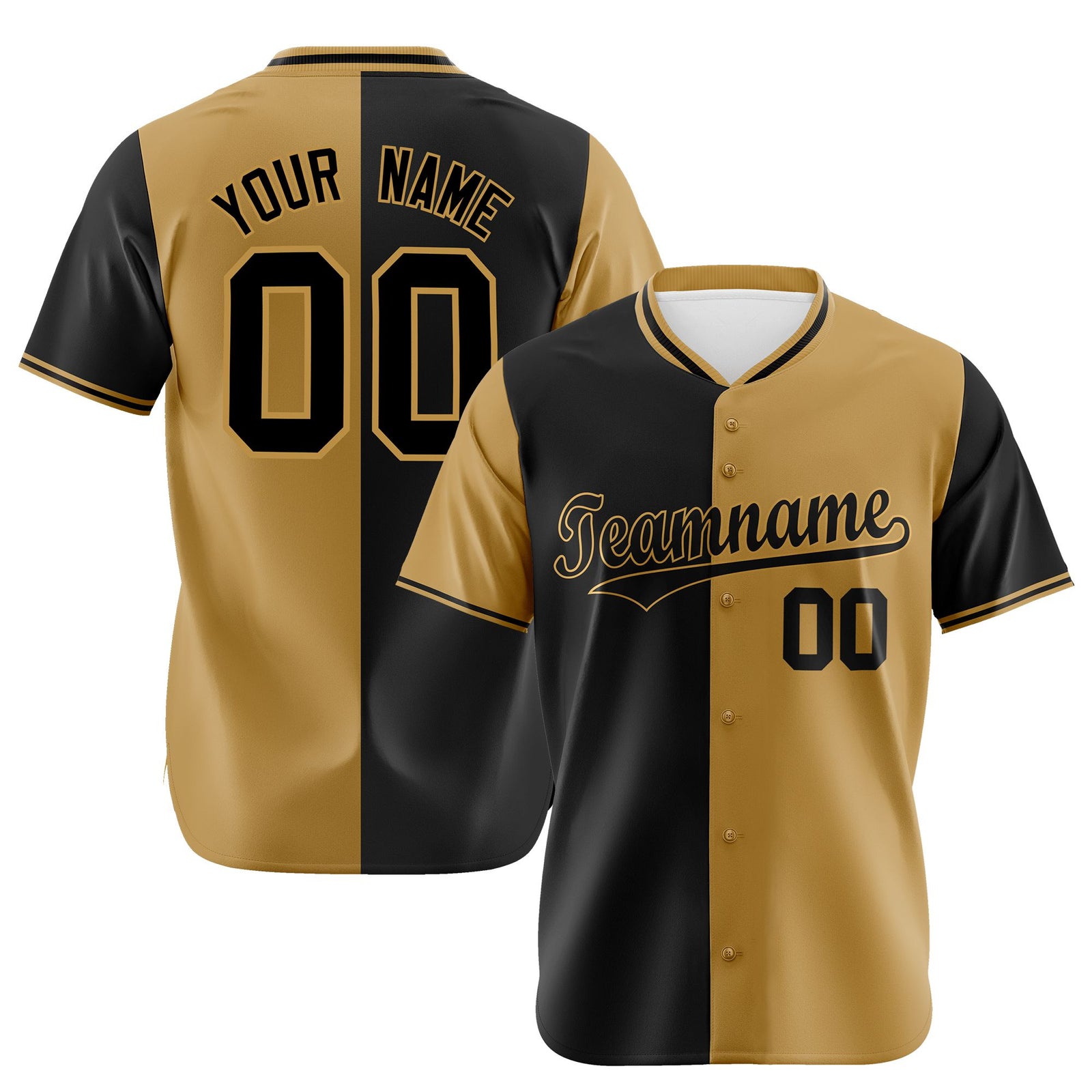 Custom Black Old Gold Authentic Split Fashion Baseball Jersey
