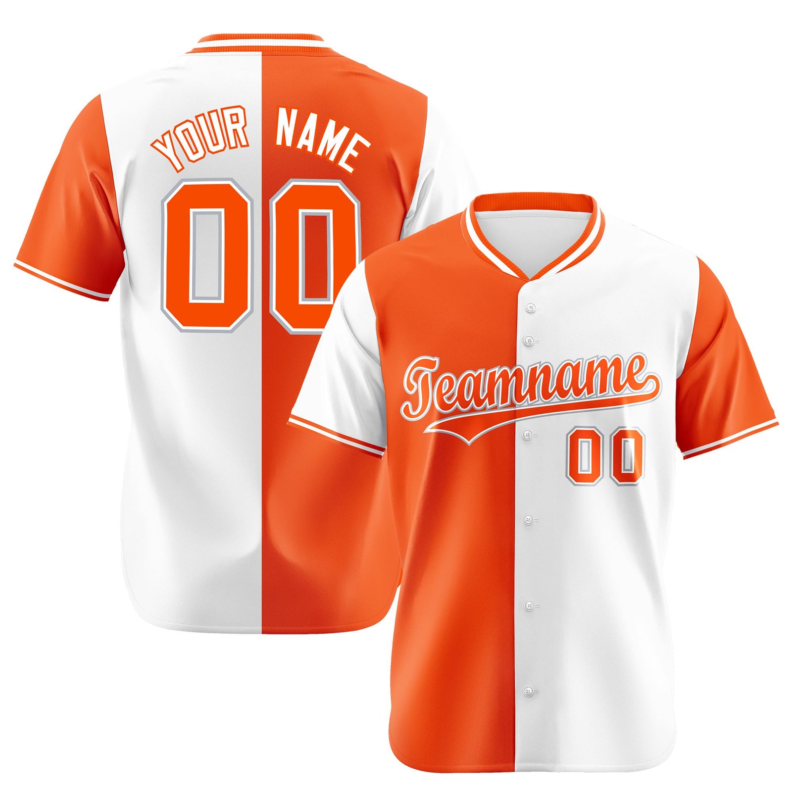 Custom Orange White Authentic Split Fashion Baseball Jersey
