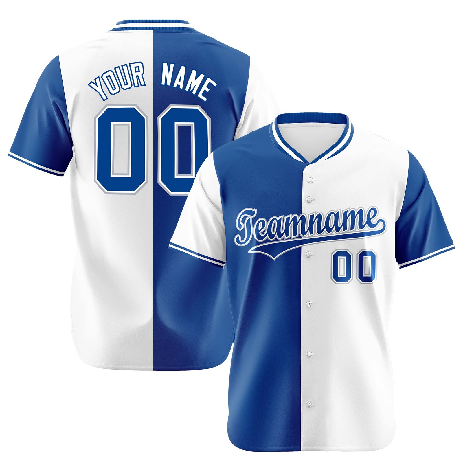 Custom Royal Blue White Authentic Split Fashion Baseball Jersey